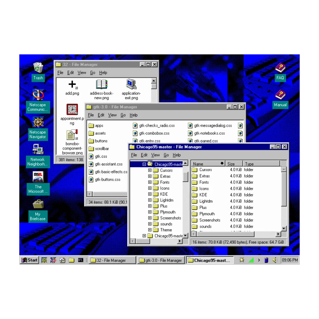 Ảnh chụp màn hình desktop Chicago95 tái hiện chân thực giao diện Windows 95