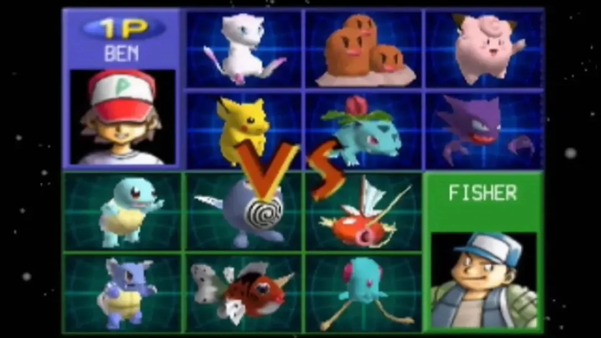Ảnh chụp màn hình game Pokémon Stadium cho thấy khả năng tương tác với Game Boy thông qua Transfer Pack của Nintendo 64.