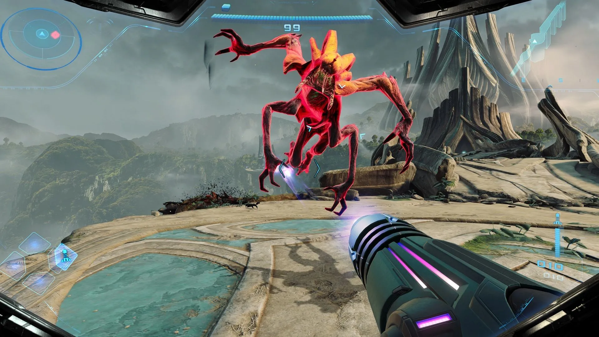 Ảnh chụp màn hình gameplay ấn tượng từ Metroid Prime 4: Beyond, minh họa môi trường 3D và hành động góc nhìn thứ nhất trên Switch 2