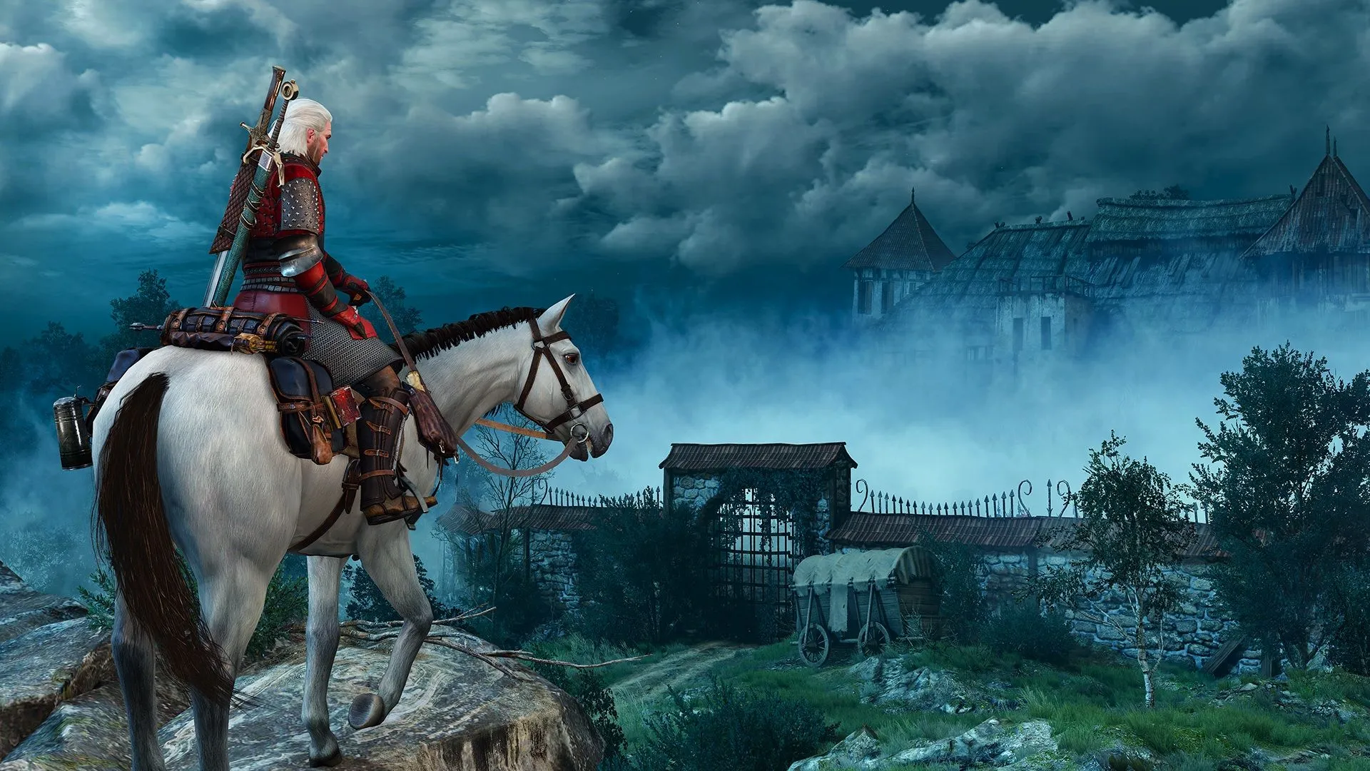 Ảnh chụp màn hình gameplay The Witcher 3: Wild Hunt với Geralt, hy vọng tối ưu hơn trên Switch 2