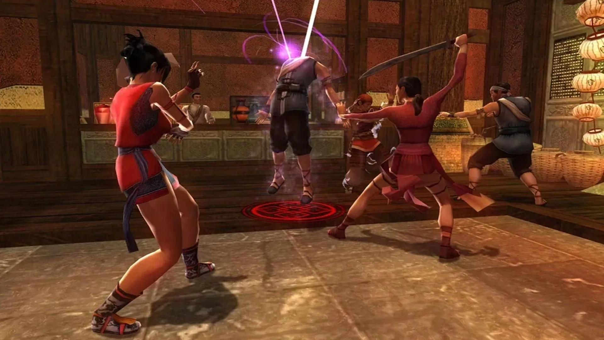 Ảnh chụp màn hình lối chơi của Jade Empire, một tựa game nhập vai hành động võ hiệp lấy bối cảnh thần thoại Trung Quốc