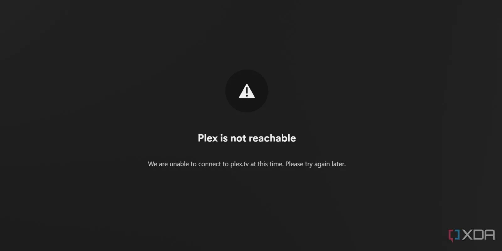 Ảnh chụp màn hình Plex thông báo không thể truy cập khi thiếu kết nối Internet, ngay cả trong mạng nội bộ.