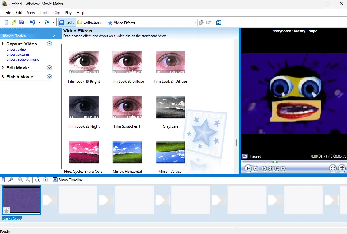 Ảnh chụp màn hình Windows Movie Maker đang chỉnh sửa video