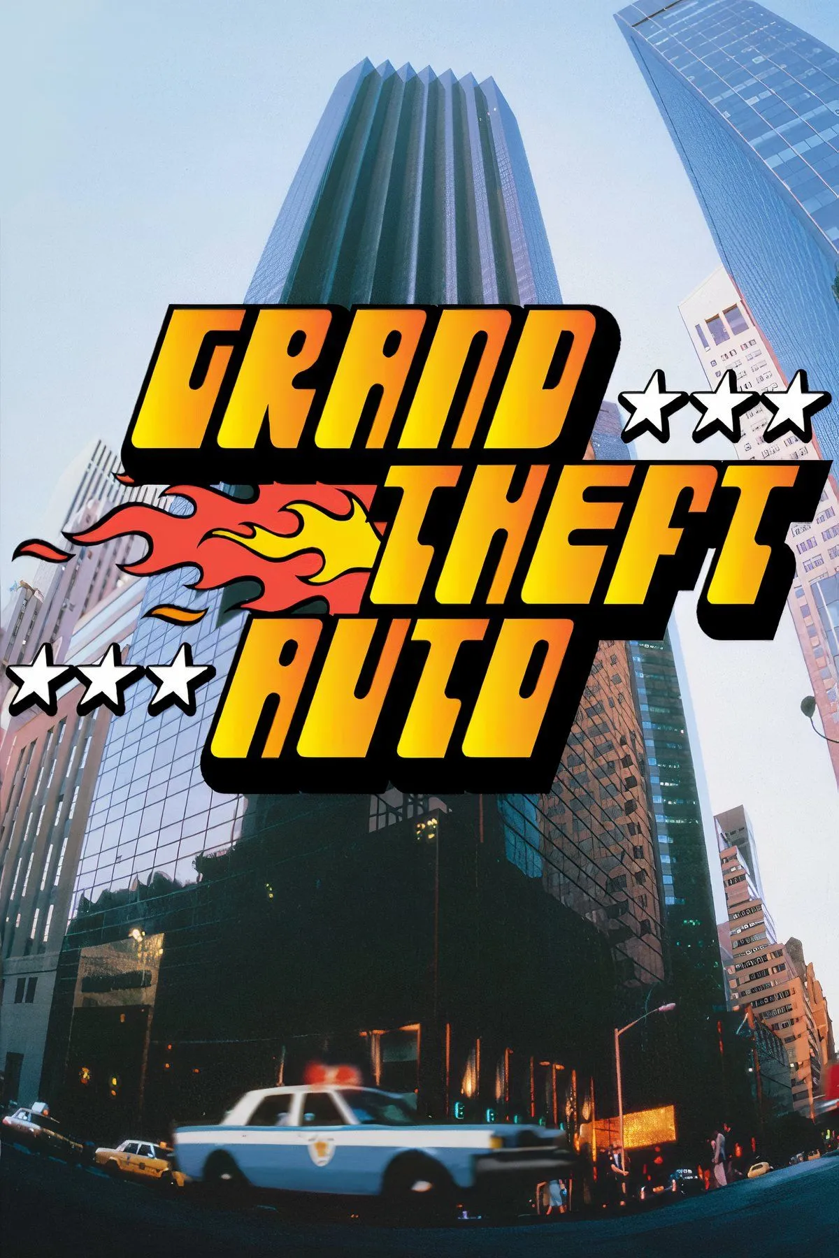Ảnh ghép các cảnh hành động từ Grand Theft Auto phiên bản gốc, mô tả thế giới mở và phương tiện