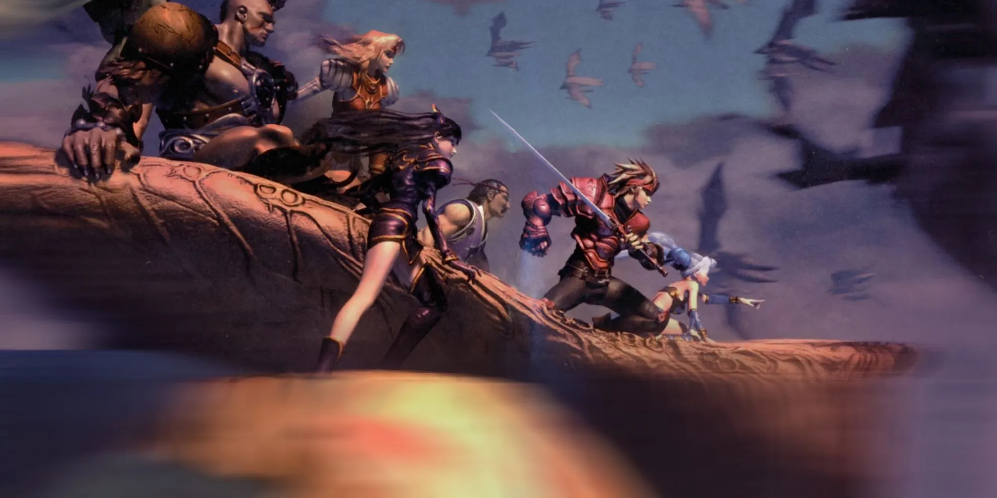 Ảnh nghệ thuật chính của đội hình nhân vật trong game nhập vai The Legend of Dragoon.