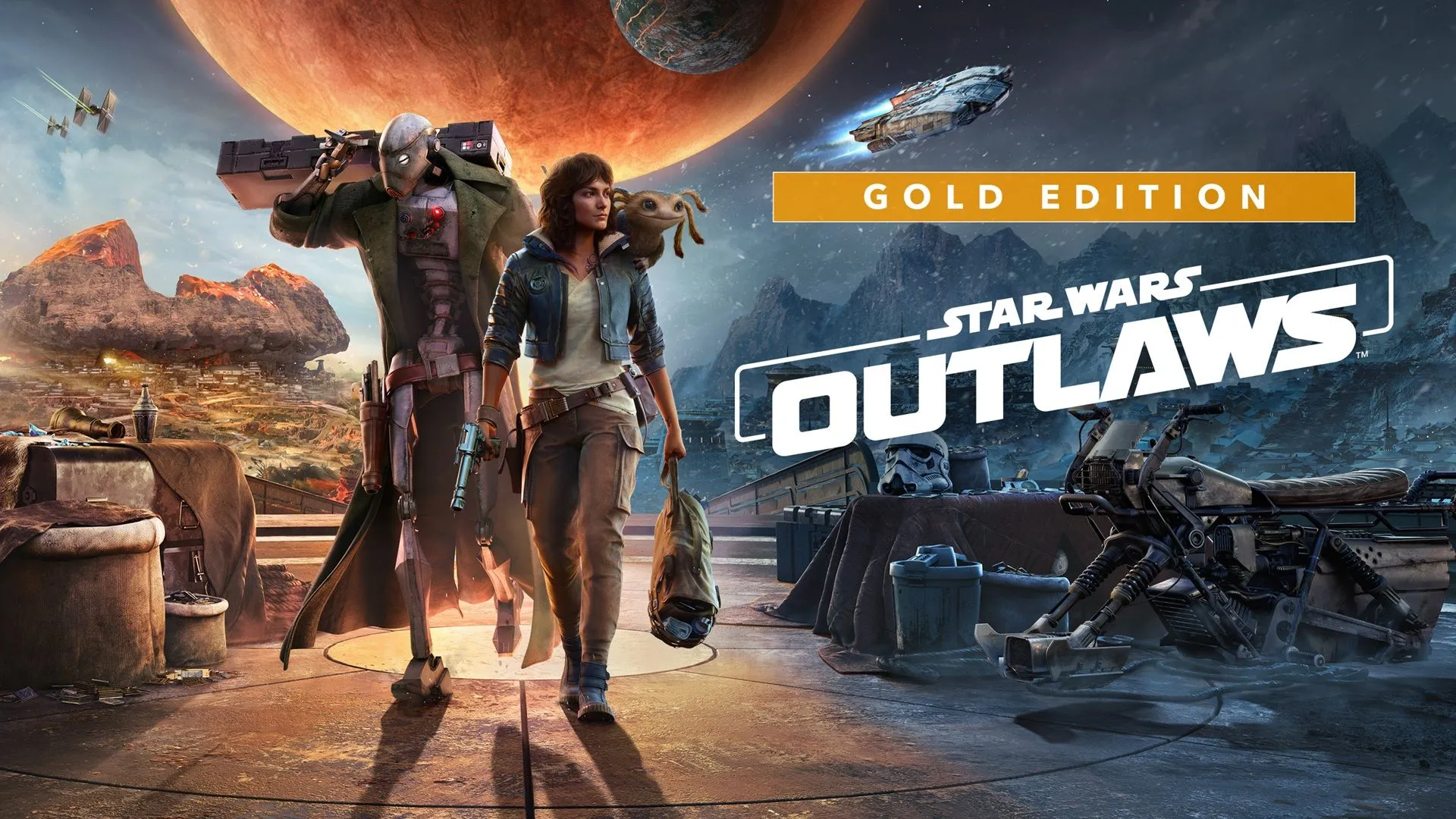Ảnh quảng bá Star Wars Outlaws Gold Edition, minh họa các phiên bản game với nội dung bổ sung và giá cao hơn
