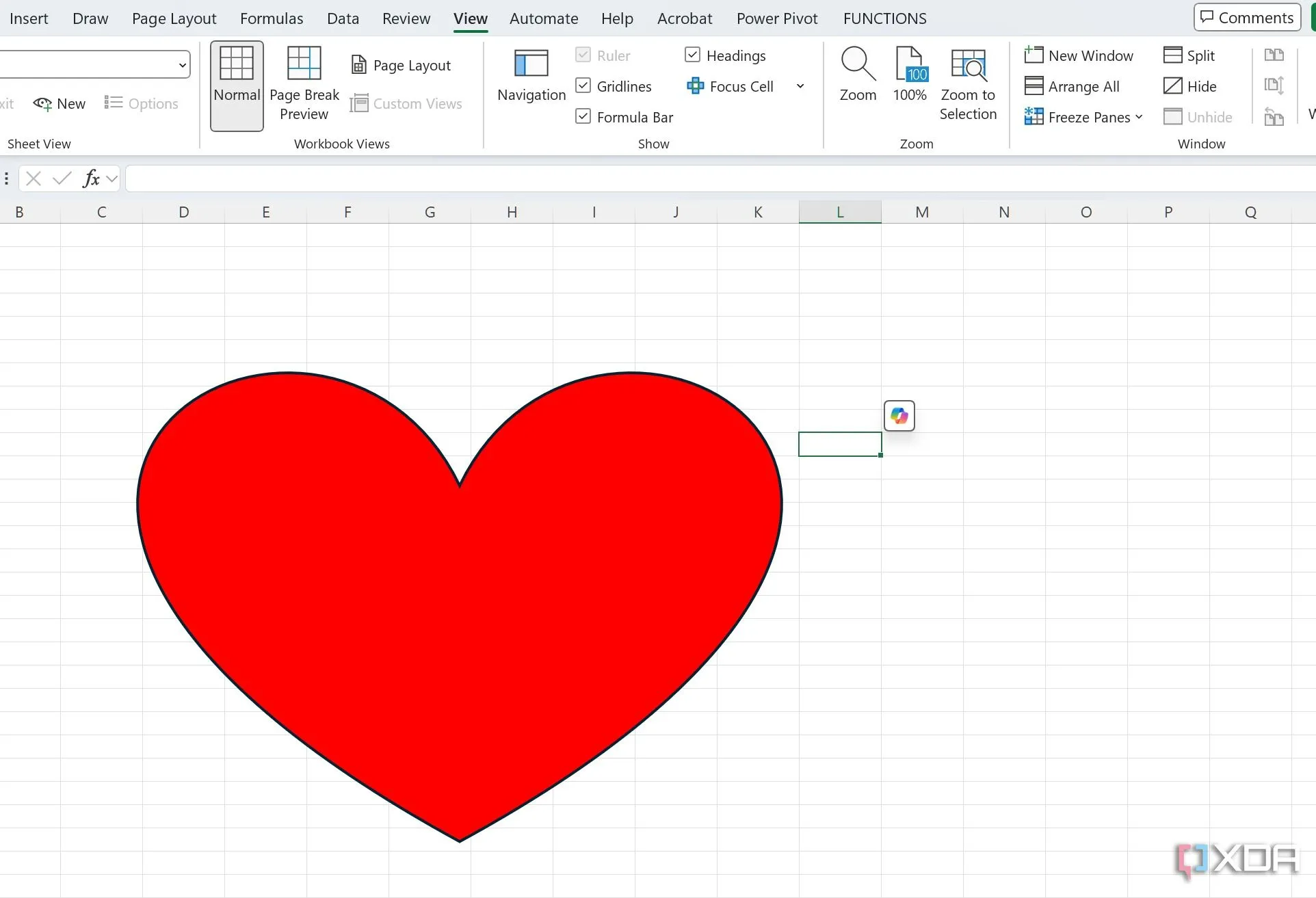 Bảng tính Excel với hình trái tim, minh họa ý tưởng cầu hôn sáng tạo