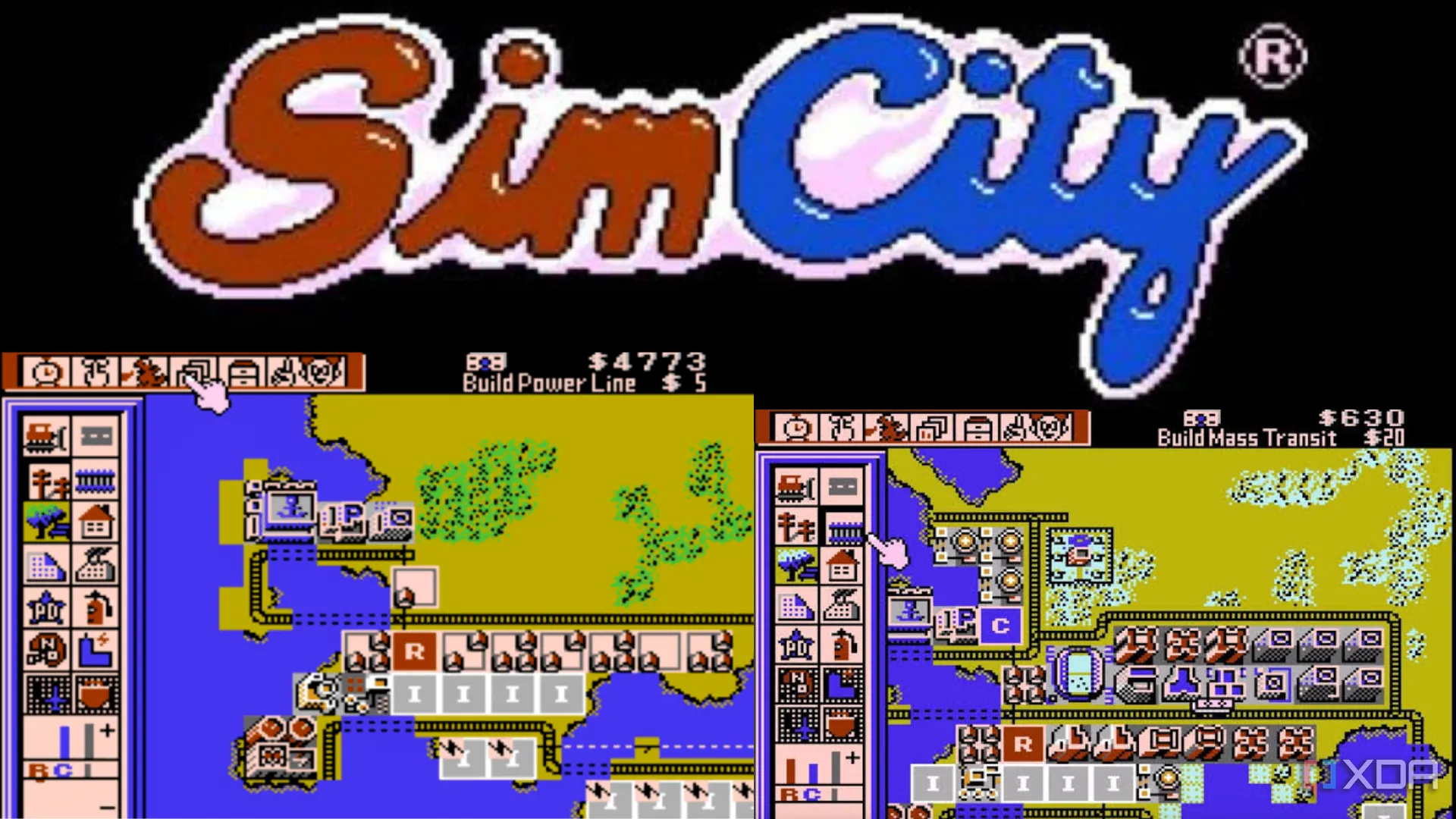 Bảng tổng hợp các screenshot và logo của SimCity, tựa game xây dựng thành phố của Maxis