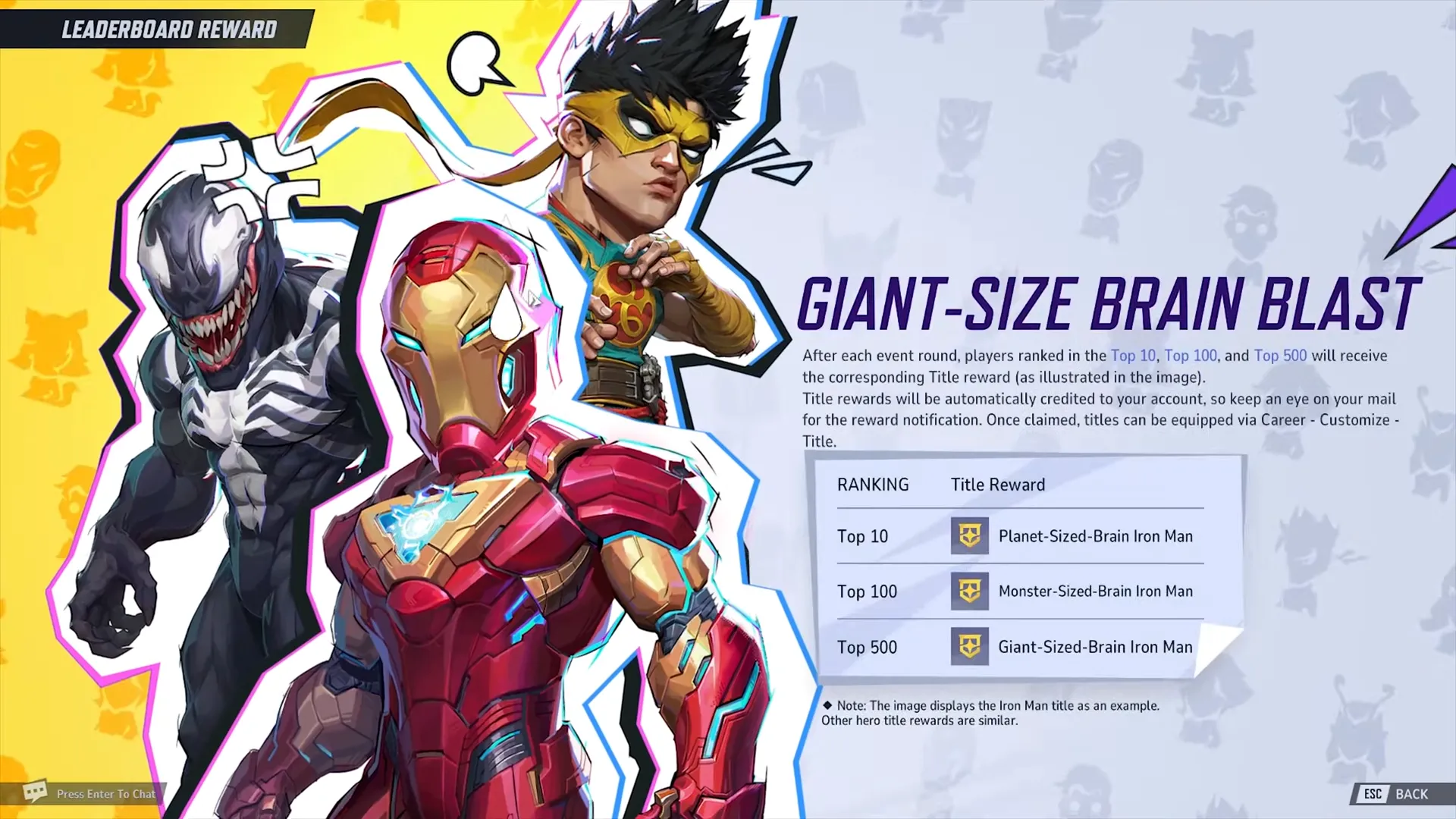 Bảng xếp hạng người chơi dẫn đầu trong sự kiện Giant-Size Brain Blast của Marvel Rivals.
