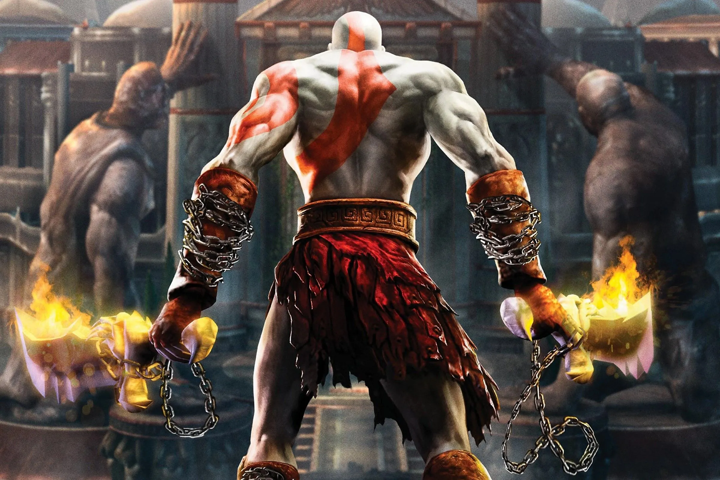 Bìa game God of War II với chiến thần Kratos