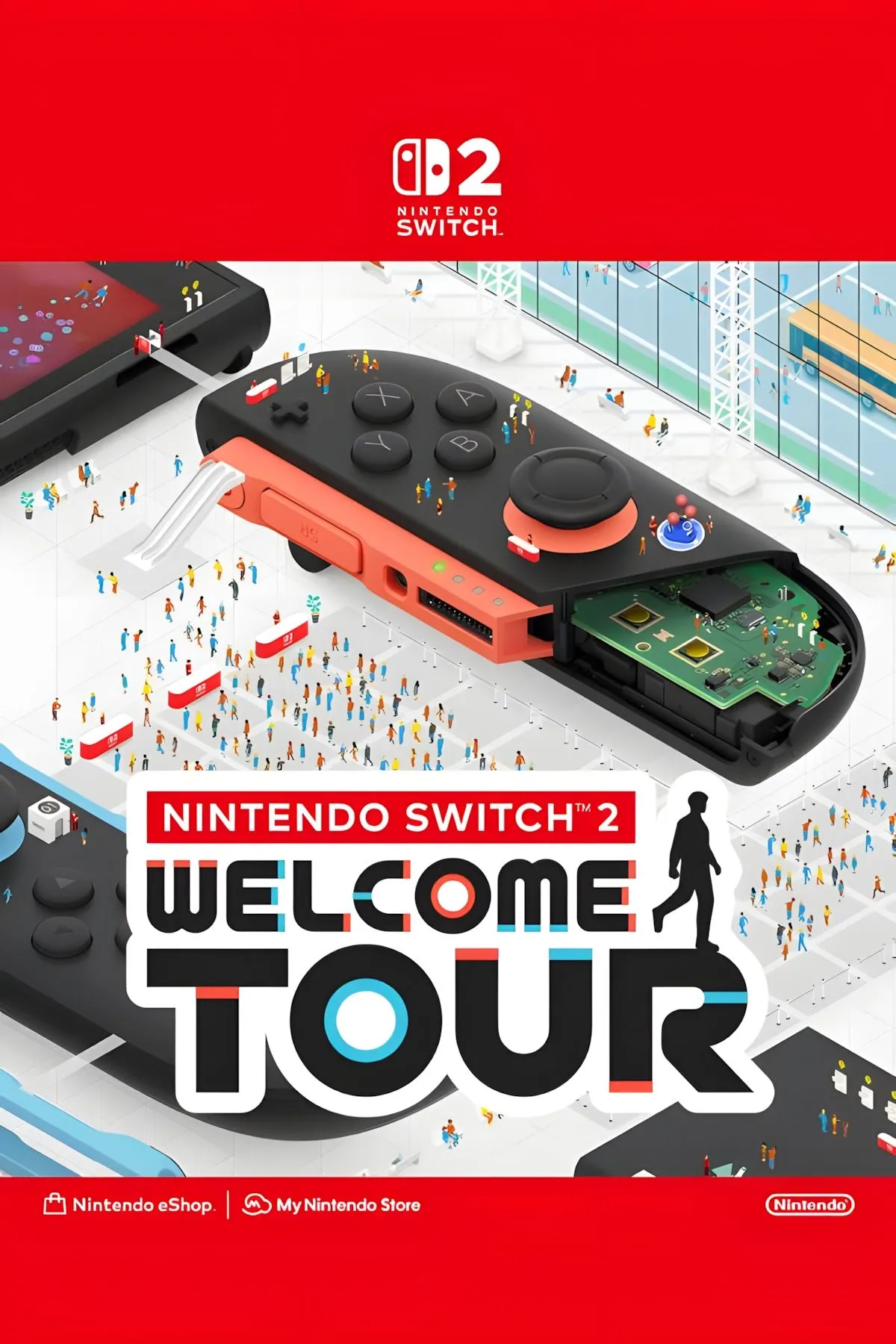 Bìa nghệ thuật của phần mềm giới thiệu &quot;Nintendo Switch 2 Welcome Tour&quot; với logo và đồ họa đặc trưng của Nintendo