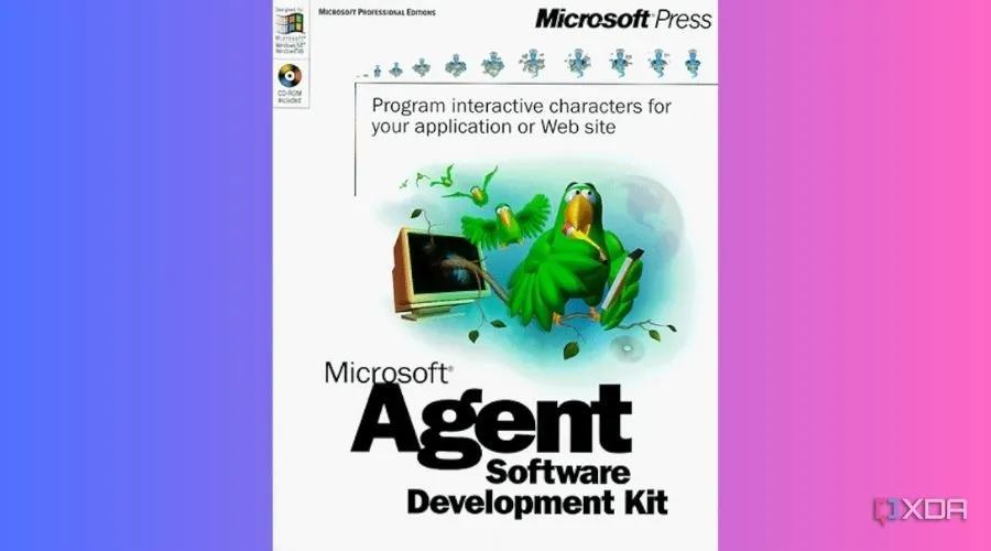 Bìa phần mềm Microsoft Agent với các nhân vật hoạt hình