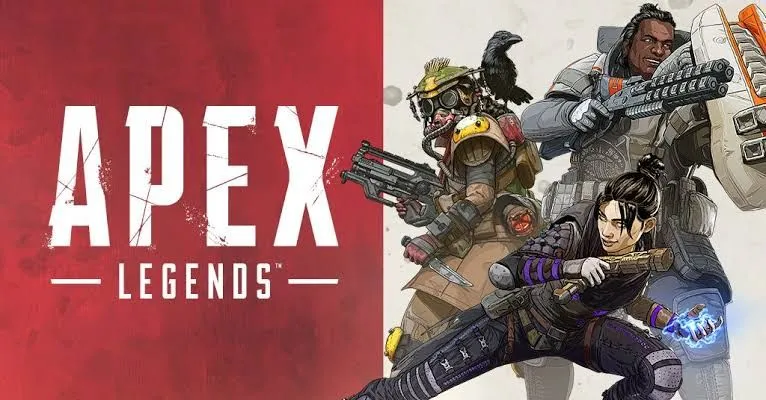 Biểu tượng Apex Legends cùng các nhân vật Legend đặc trưng với tư thế chiến đấu