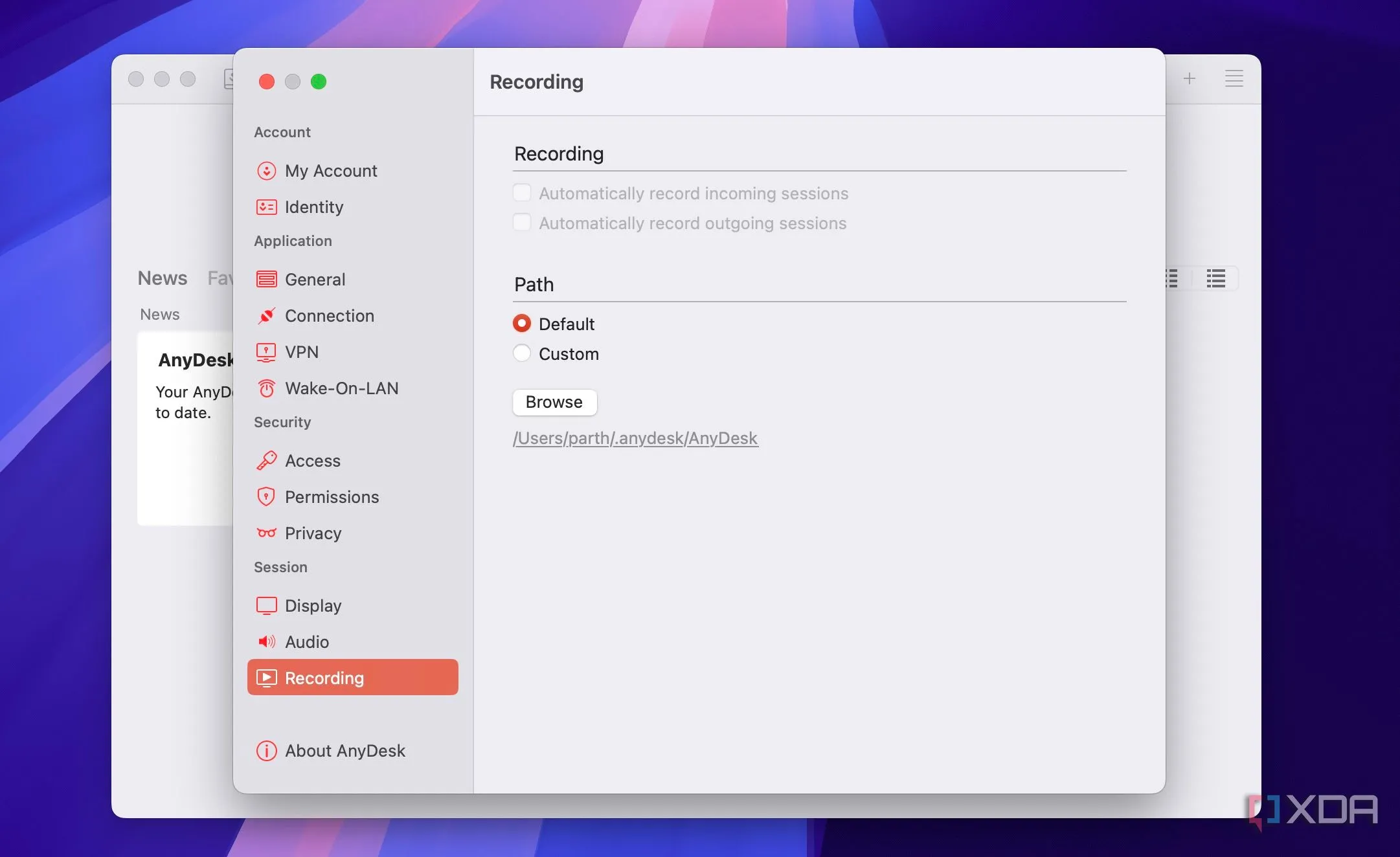 Biểu tượng ghi phiên làm việc trong AnyDesk, một trong những tính năng có sẵn ngay cả trong gói miễn phí