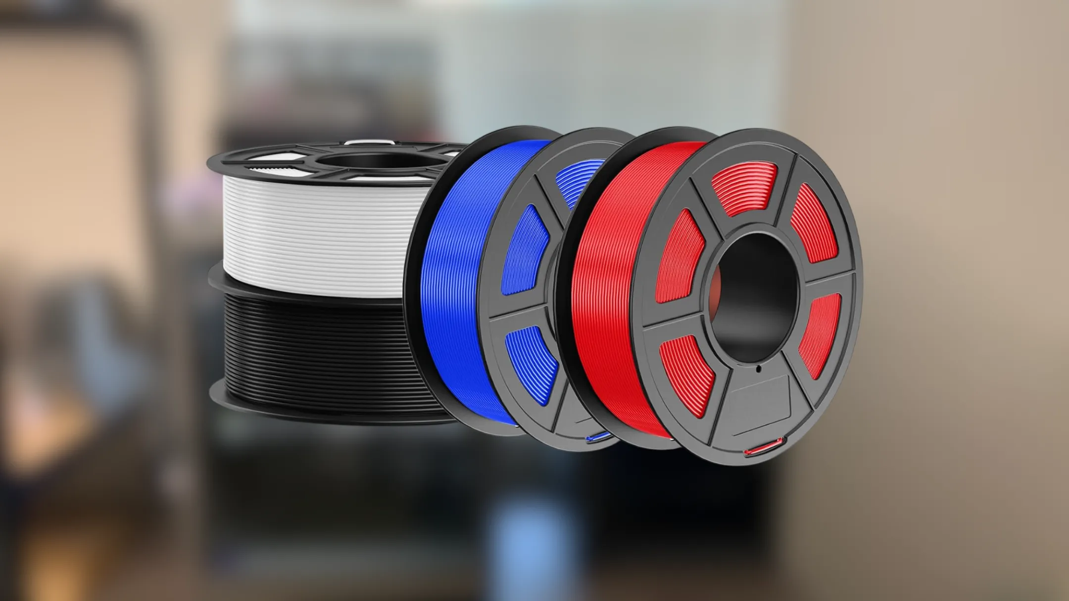 Bộ 4 cuộn filament PLA JAYO 1.75mm 4.4kg gồm các màu đỏ, trắng, xanh, đen