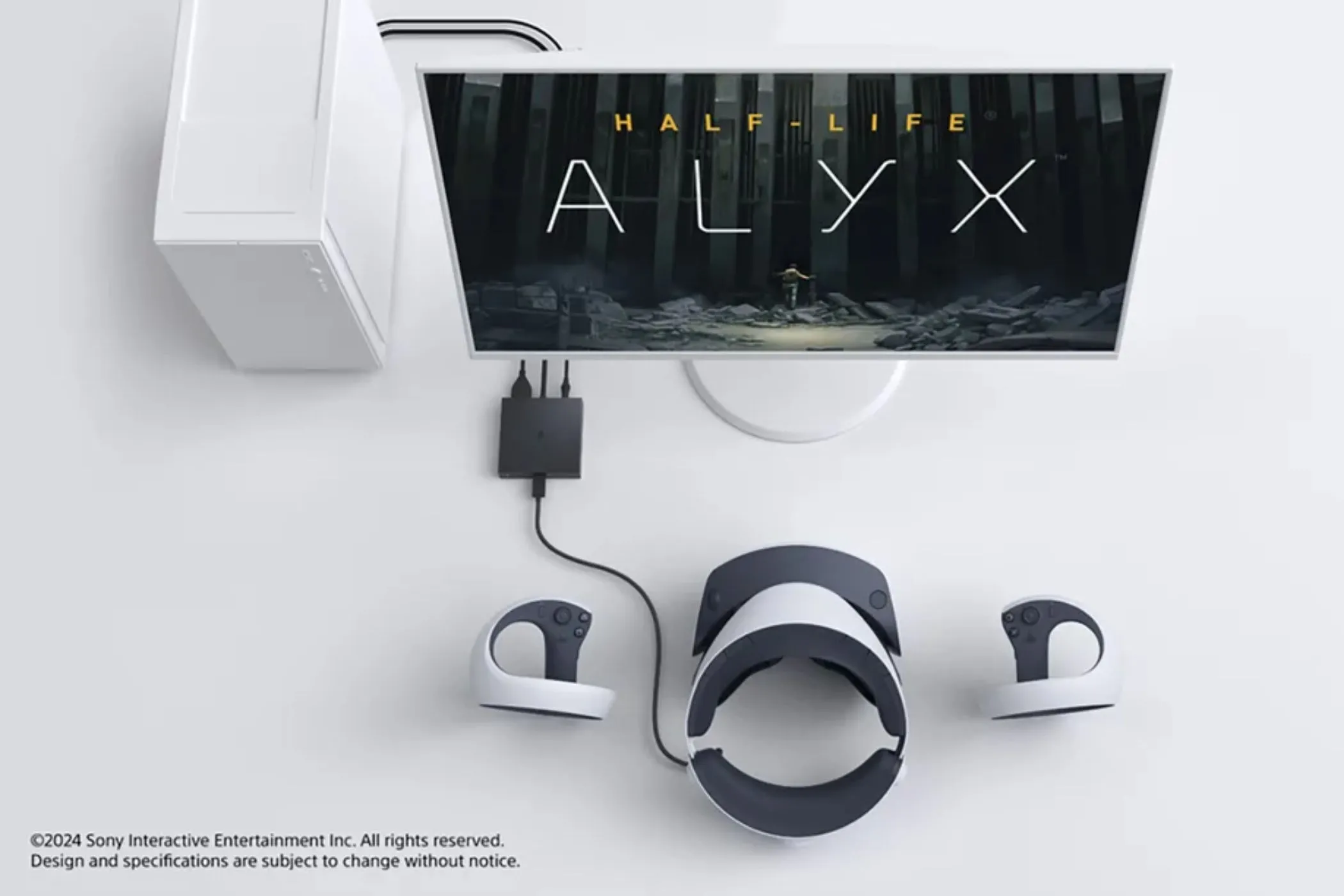 Bộ chuyển đổi PlayStation VR2 PC đang hoạt động khi chơi Half-Life Alyx, minh họa trải nghiệm game VR