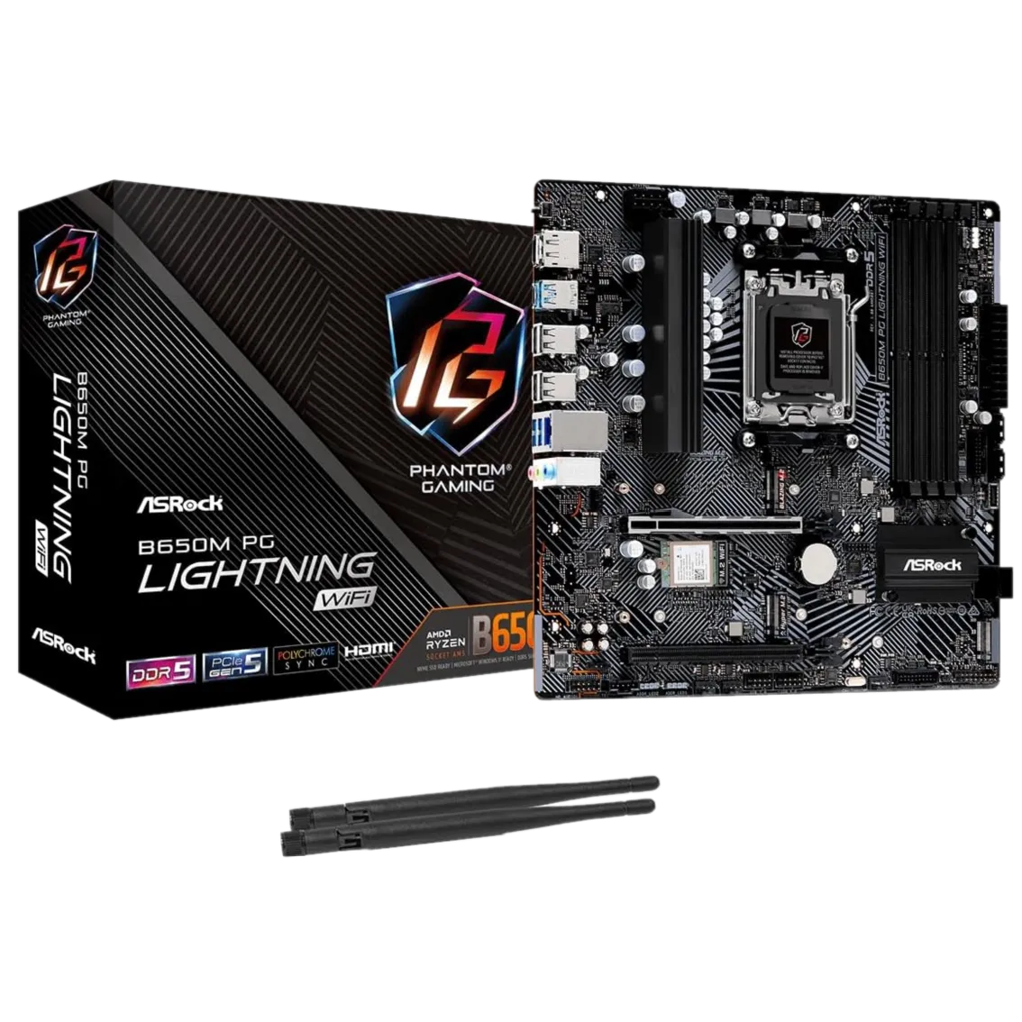 Bo mạch chủ ASRock B650M PG Lightning WiFi đen, tối ưu cho PC gaming AMD