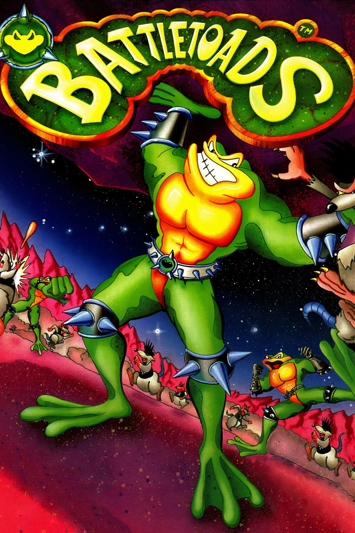 Các nhân vật Battletoads đang chiến đấu trong màn hình game 1991