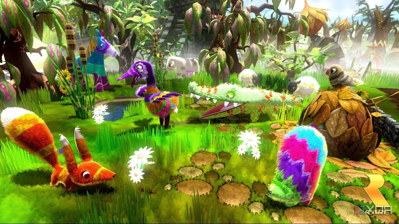 Các sinh vật piñata dễ thương như nhím và cáo trong game Viva Piñata, minh họa lối chơi quản lý vườn đầy màu sắc