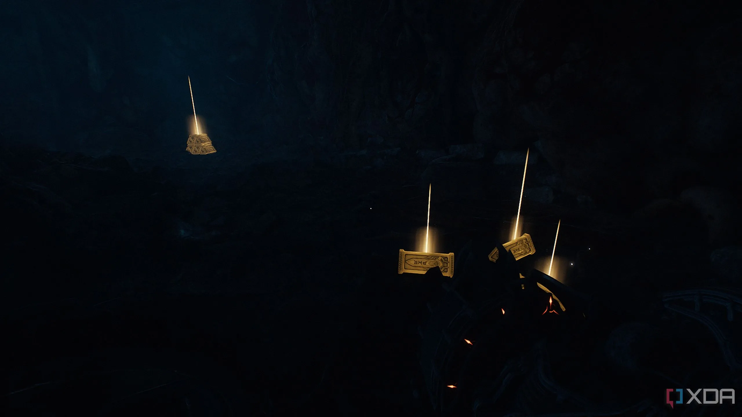 Các thỏi vàng nằm rải rác trên sàn trong một góc khuất của Doom: The Dark Ages.