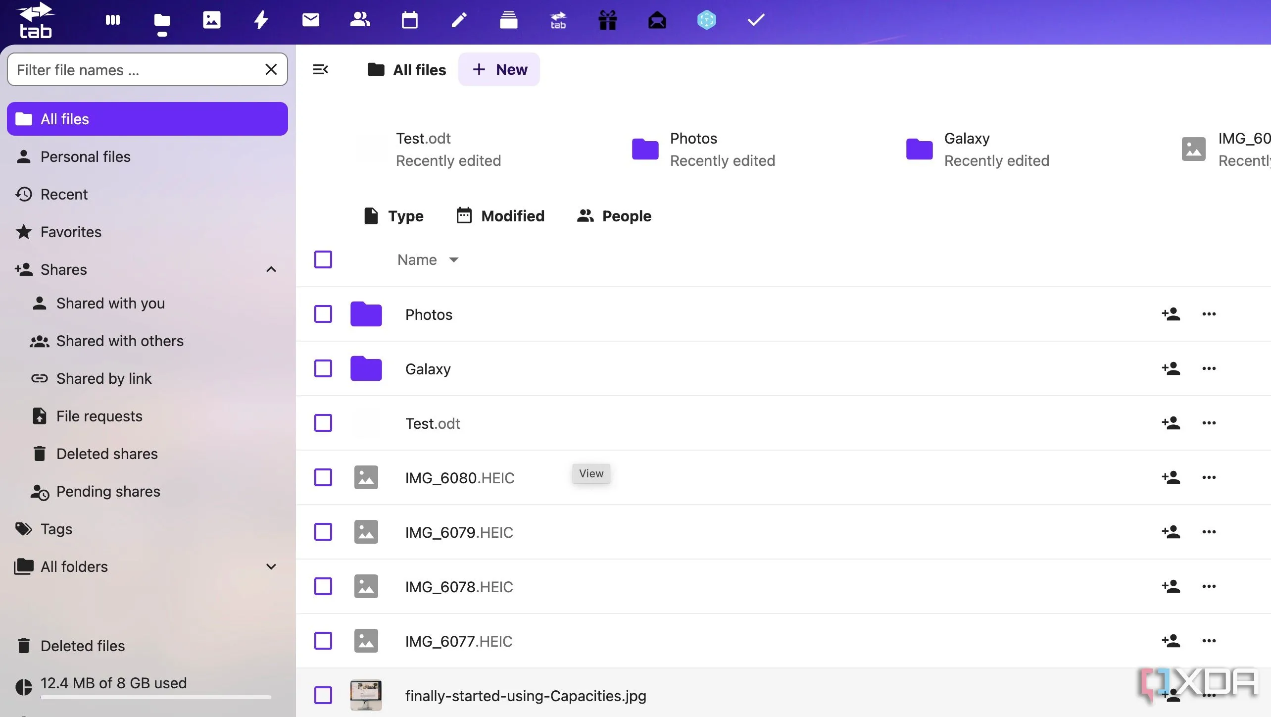 Các thư mục trong giao diện Nextcloud, thể hiện khả năng quản lý file và dữ liệu cá nhân trên nền tảng đám mây tự host.