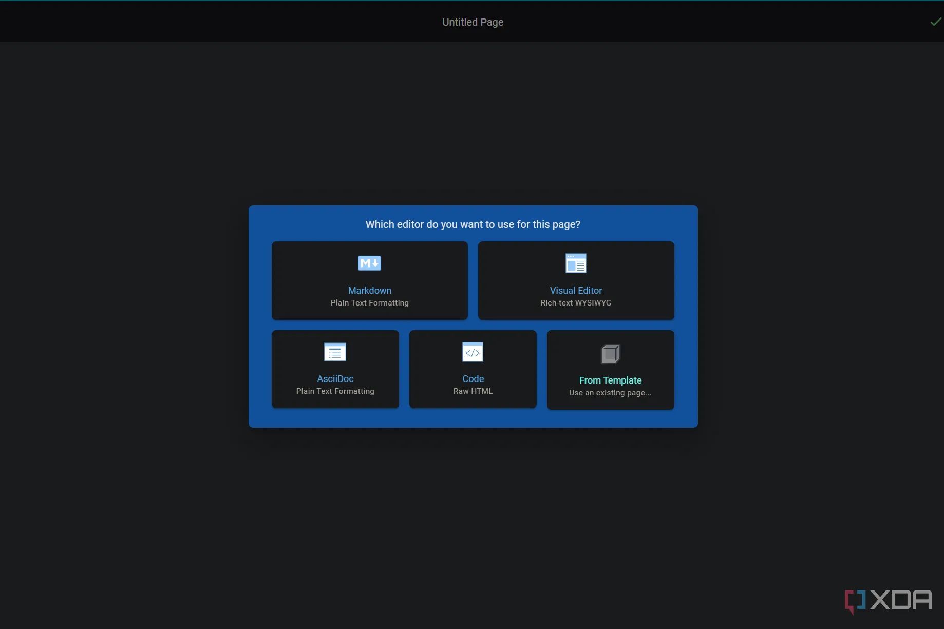 Các tùy chọn trình soạn thảo đa dạng trong Wiki.js, bao gồm Visual, Markdown và HTML, đáp ứng nhu cầu người dùng