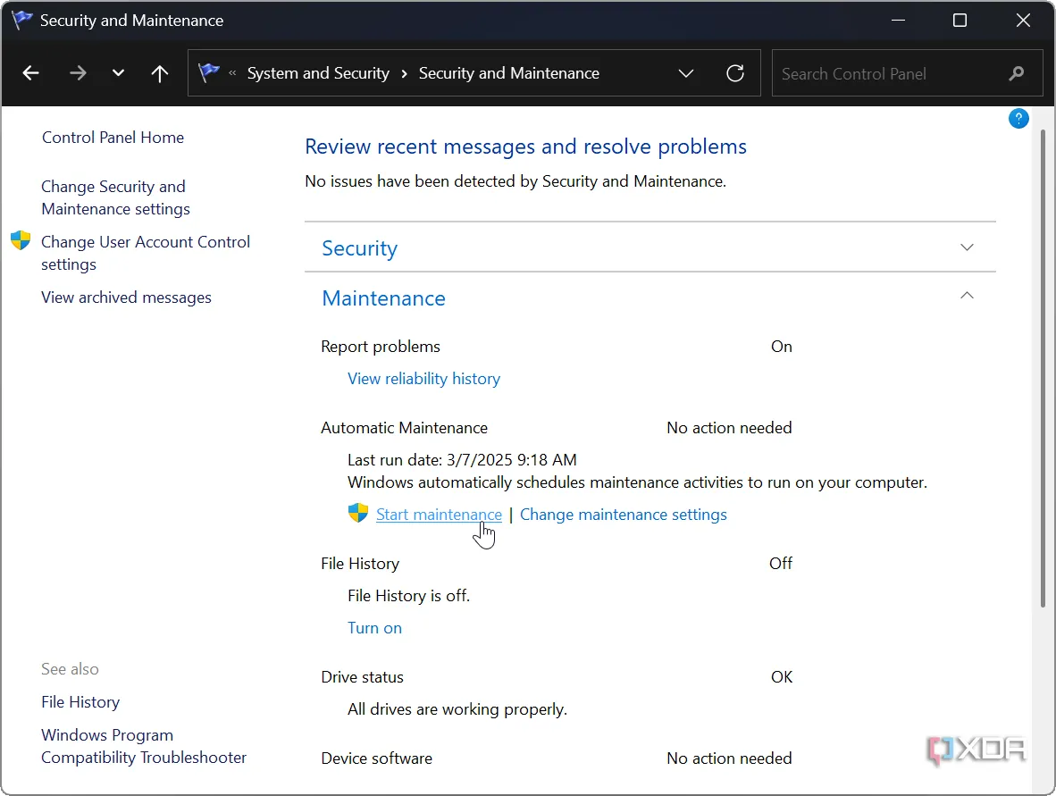 Cách khởi động công cụ bảo trì hệ thống từ Control Panel trên Windows để sửa lỗi File Explorer.