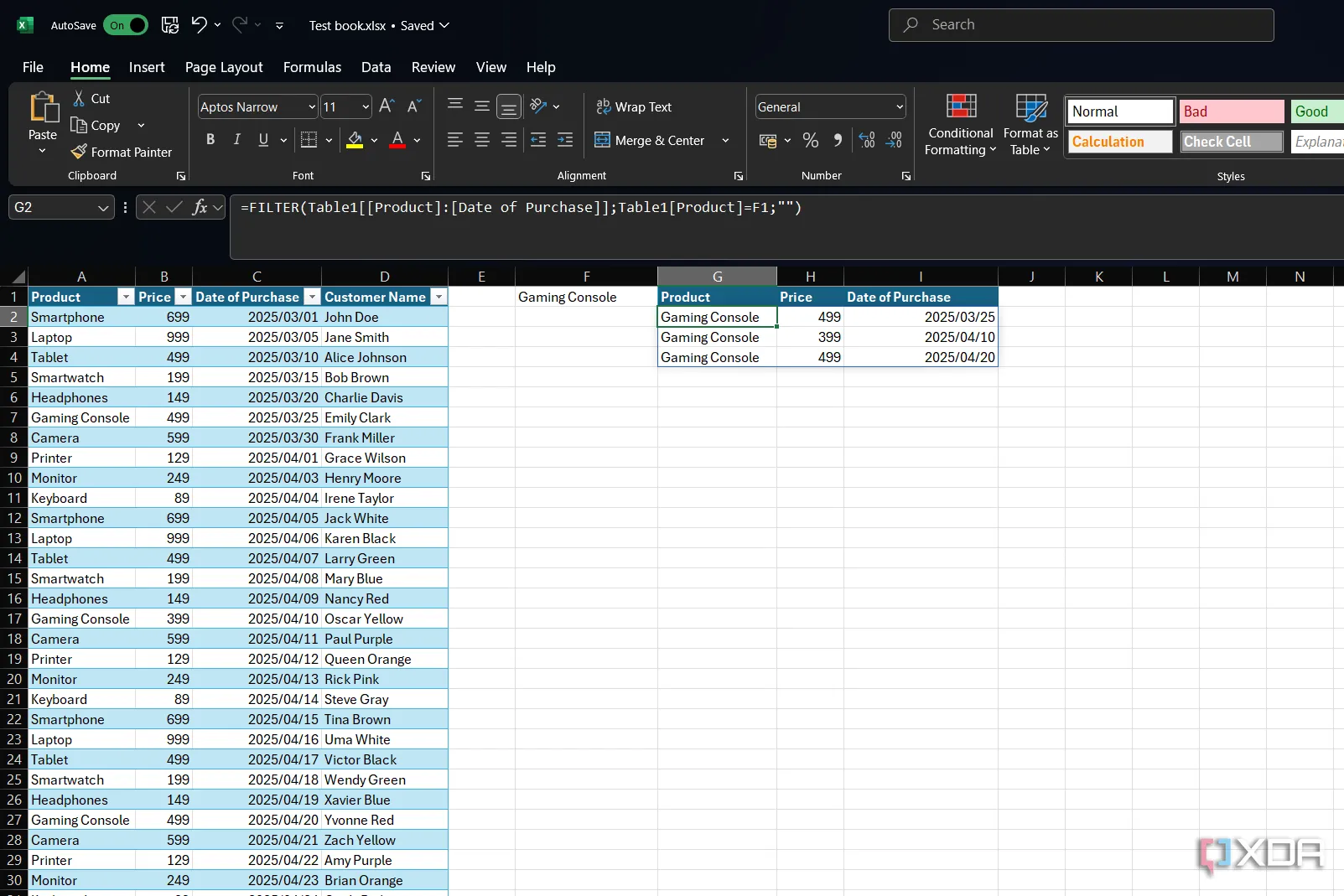 Cách sử dụng hàm FILTER trong Excel để tạo bảng dữ liệu mới dựa trên tiêu chí đã chọn