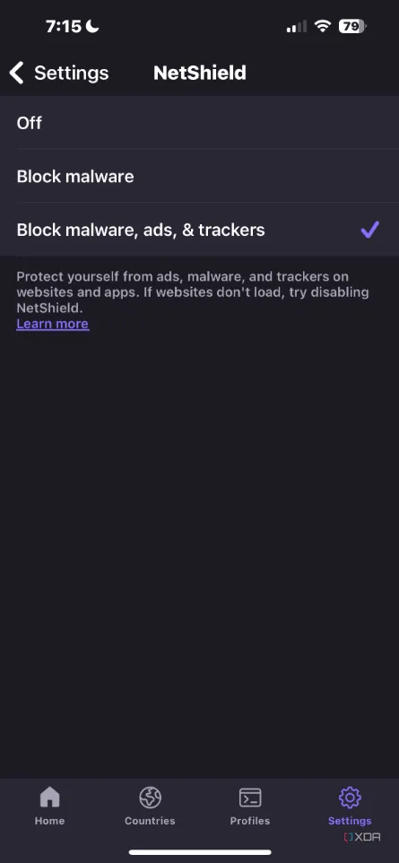Cài đặt Netshield trong Proton VPN trên điện thoại