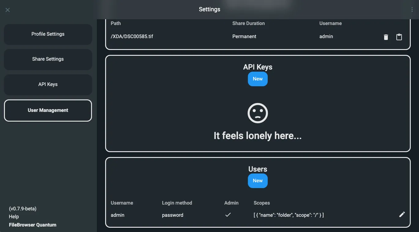 Cài đặt quản lý quyền người dùng trong FileBrowser Quantum
