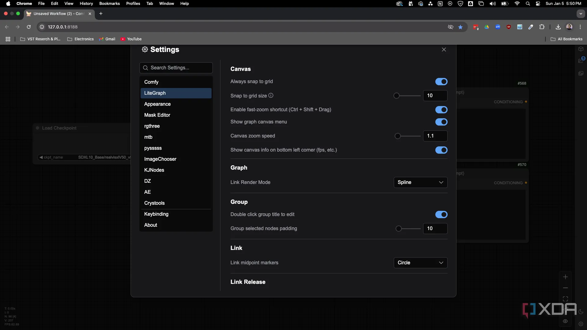 Cài đặt snap to grid trong ComfyUI giúp căn chỉnh node