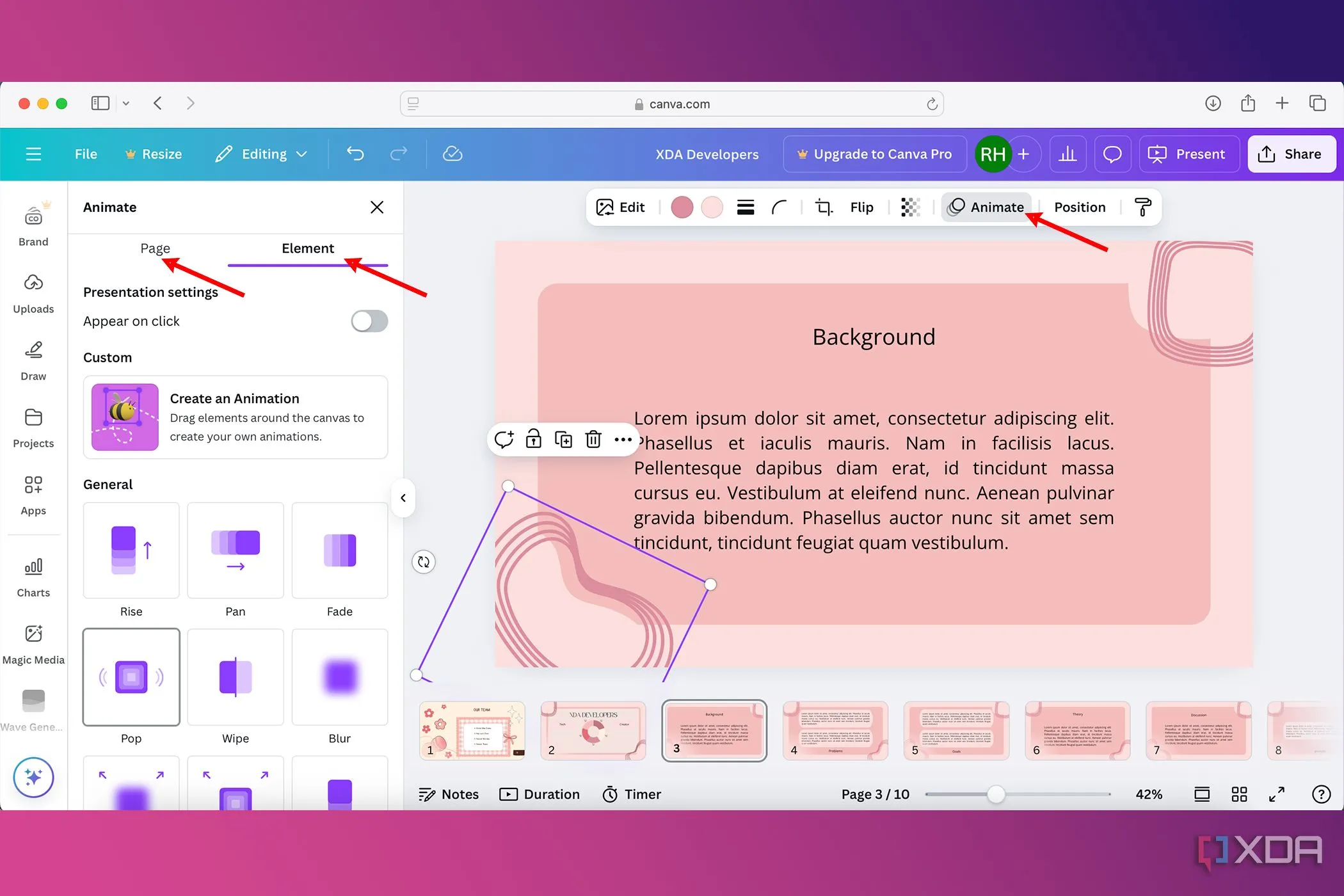 Cài đặt và tùy chỉnh hoạt ảnh hấp dẫn trong các slide thuyết trình Canva