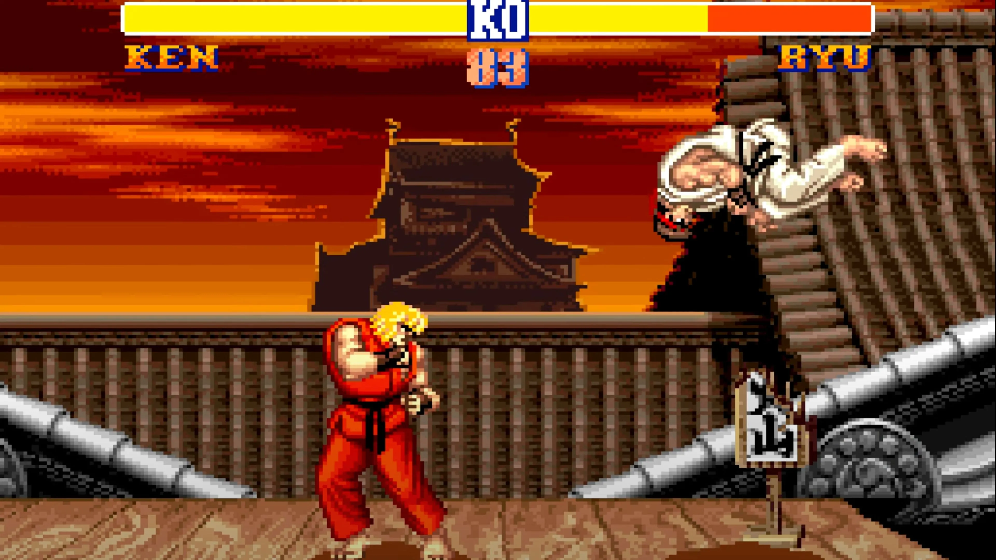 Cảnh chiến đấu kịch tính giữa các nhân vật trong Street Fighter II phiên bản SNES