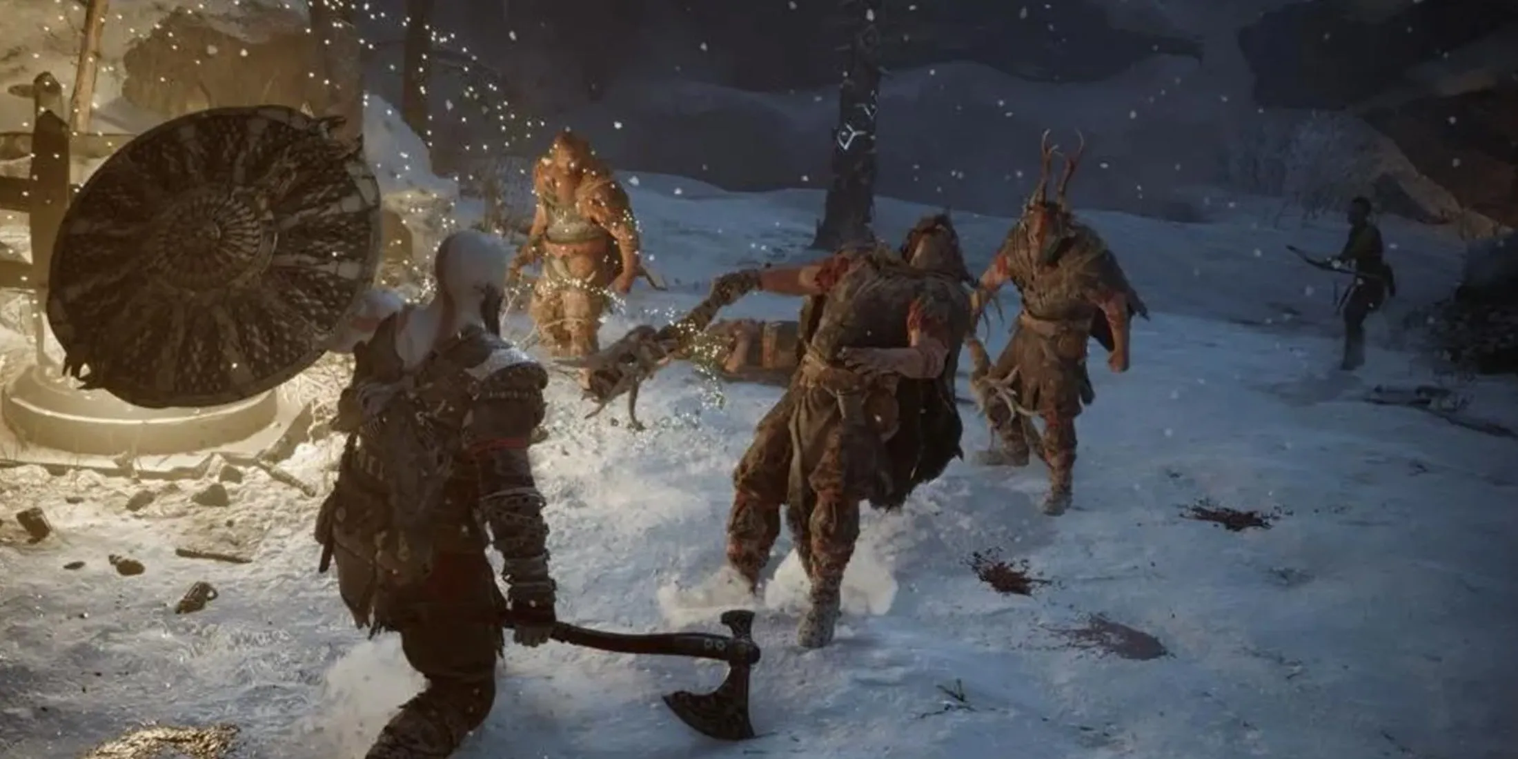 Cảnh gameplay cận chiến của Kratos trong God of War Ragnarok.