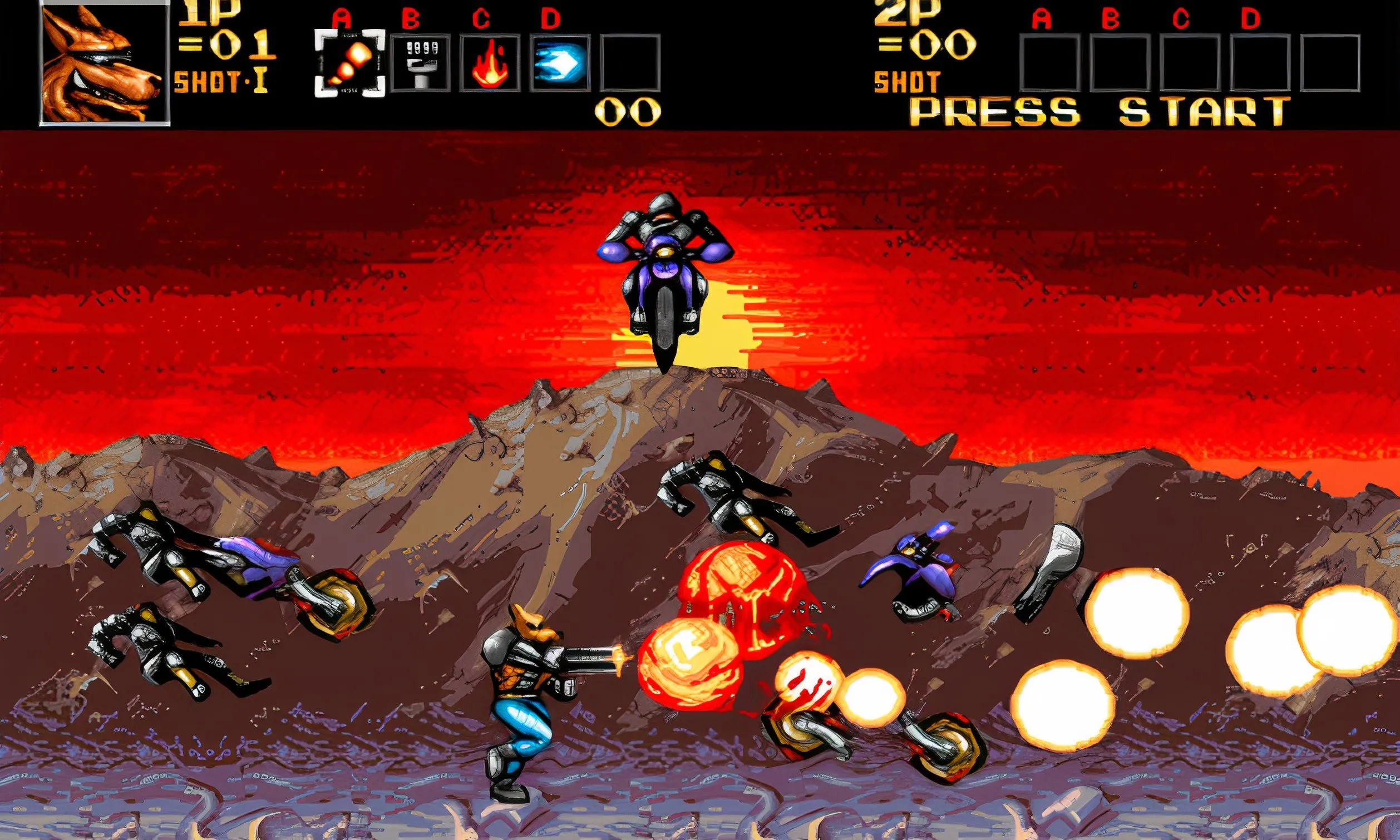 Cảnh gameplay Contra: Hard Corps đầy kịch tính trên Sega Genesis