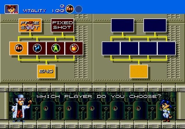 Cảnh hành động dồn dập trong Gunstar Heroes, một game bắn súng cuộn cảnh kinh điển