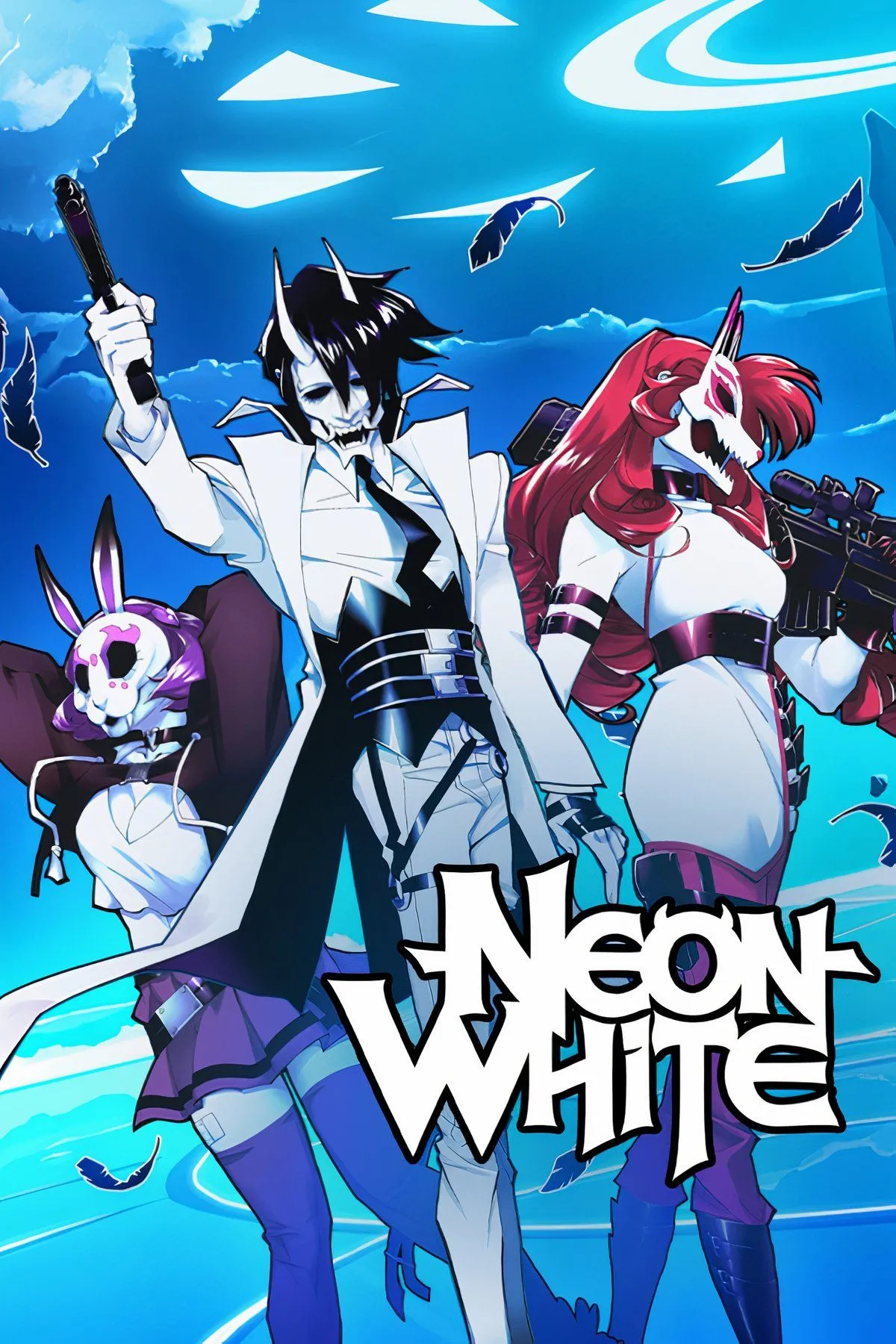 Cảnh hành động tốc độ cao trong Neon White, game bắn súng thẻ bài với đồ họa độc đáo