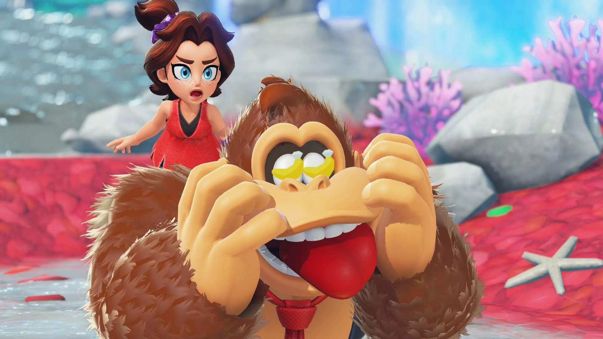 Cảnh quay gameplay đầy màu sắc từ Donkey Kong Bananza, minh họa đồ họa ấn tượng trên Switch 2