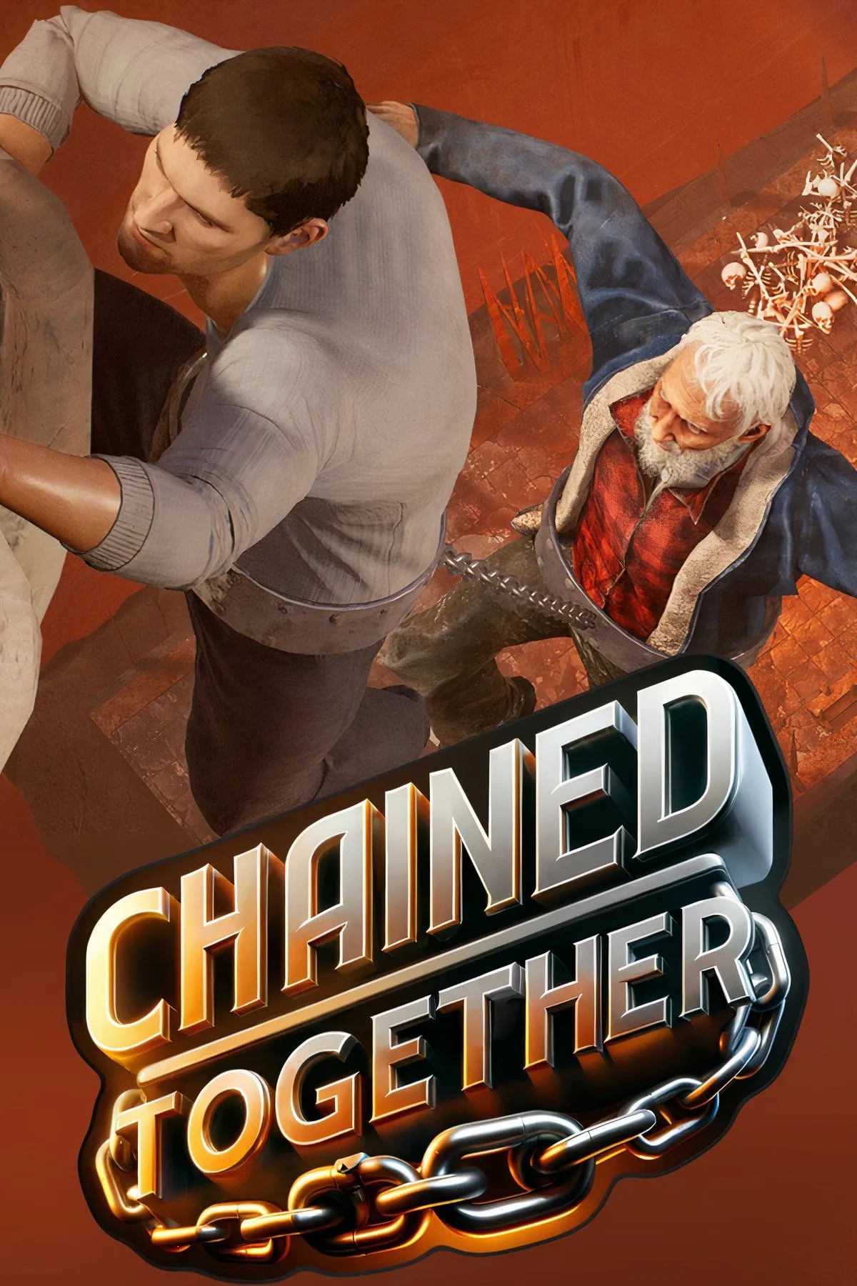 Cảnh trong game Chained Together, nơi các nhân vật bị xích vào nhau, thể hiện lối chơi co-op đầy thử thách.