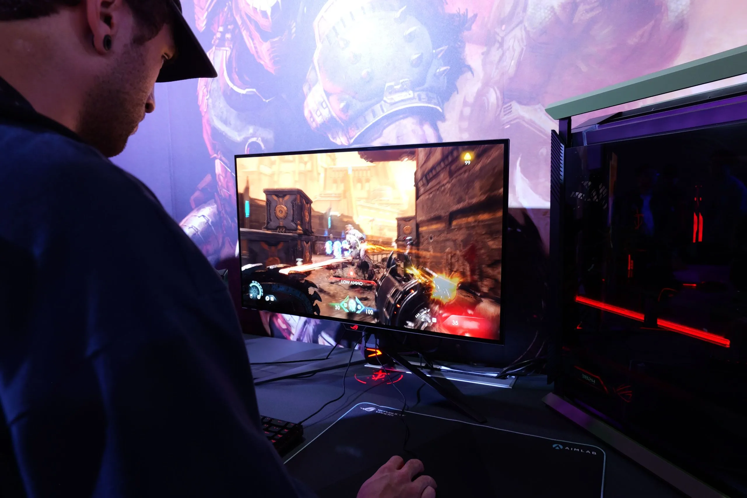 Cảnh trong game Doom: The Dark Ages, thể hiện chất lượng đồ họa ấn tượng với Path Tracing và Ray Reconstruction được bật