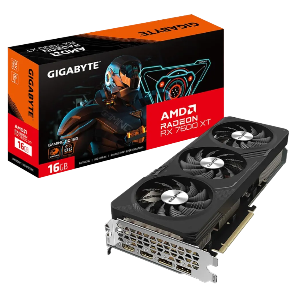 Card đồ họa Gigabyte Radeon RX 7600 XT Gaming OC 16G với ba quạt tản nhiệt