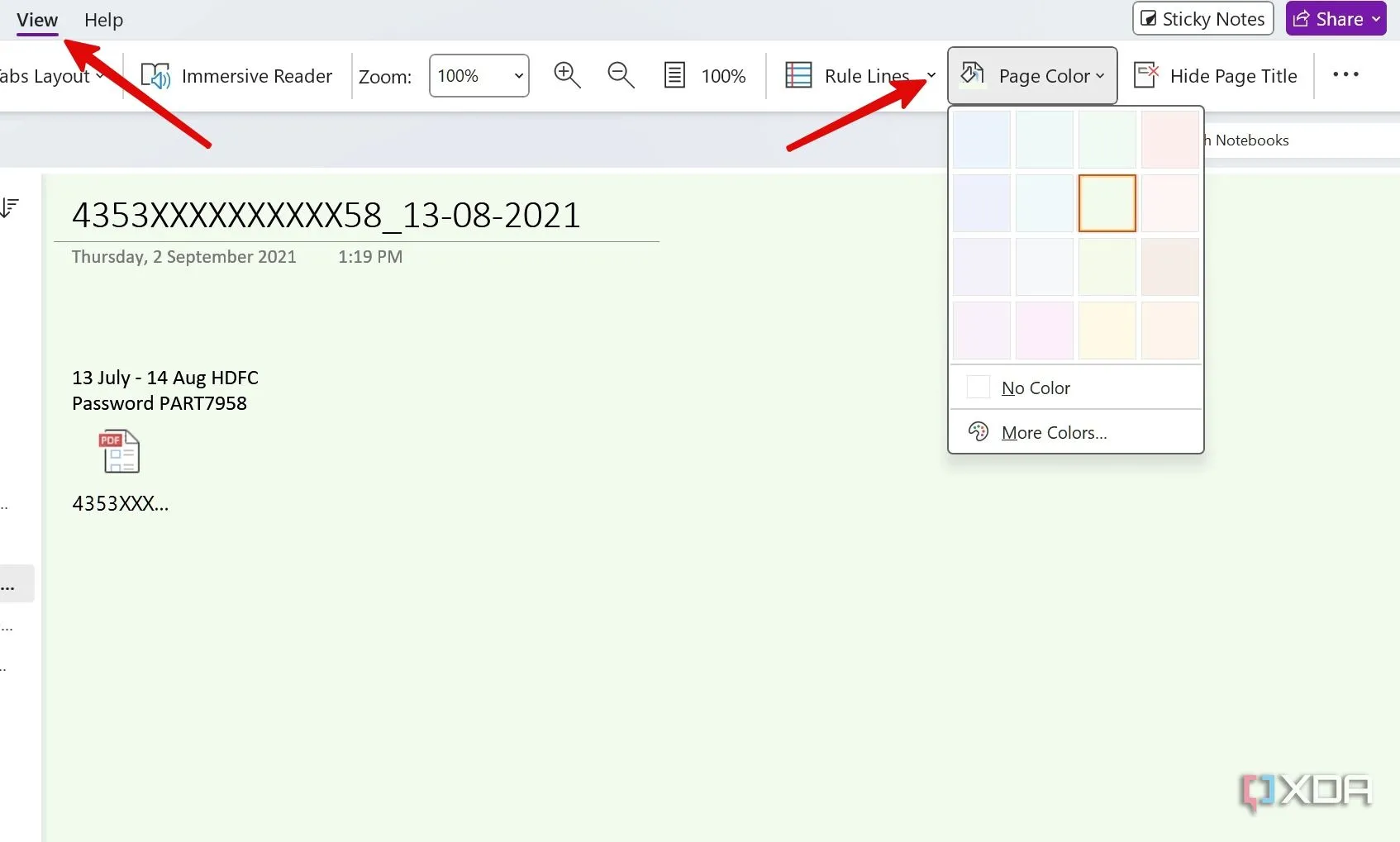 change page color in OneNote
