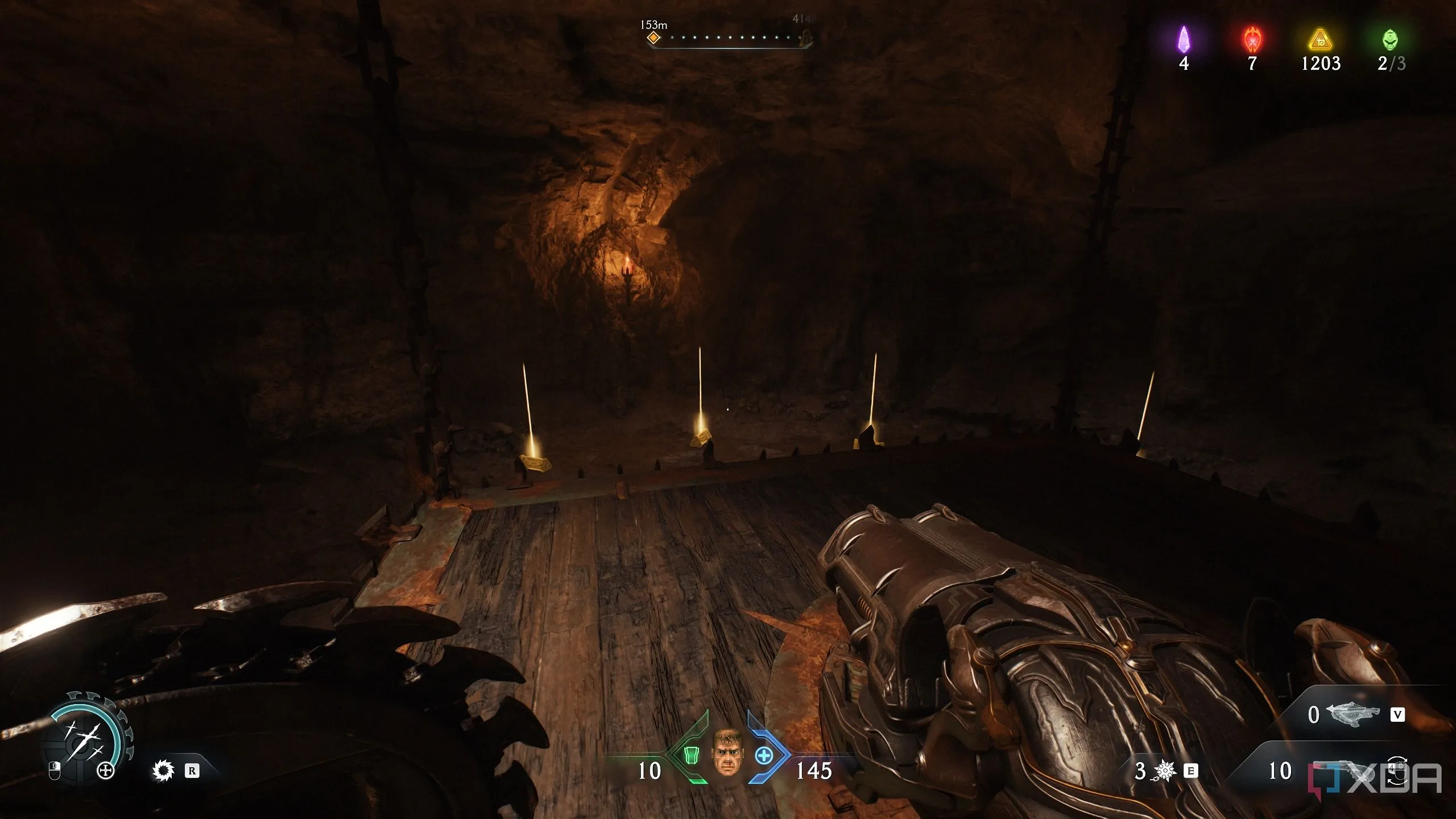 Chuỗi thỏi vàng phía trên bẫy gai đầu tiên trong Chapter 20 của Doom: The Dark Ages