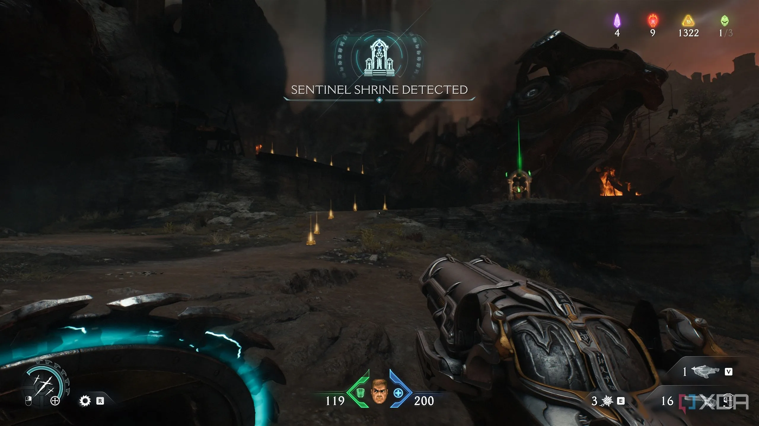 Chuỗi vàng dẫn đến Điện Thờ Sentinel trong Chapter 20 của Doom: The Dark Ages