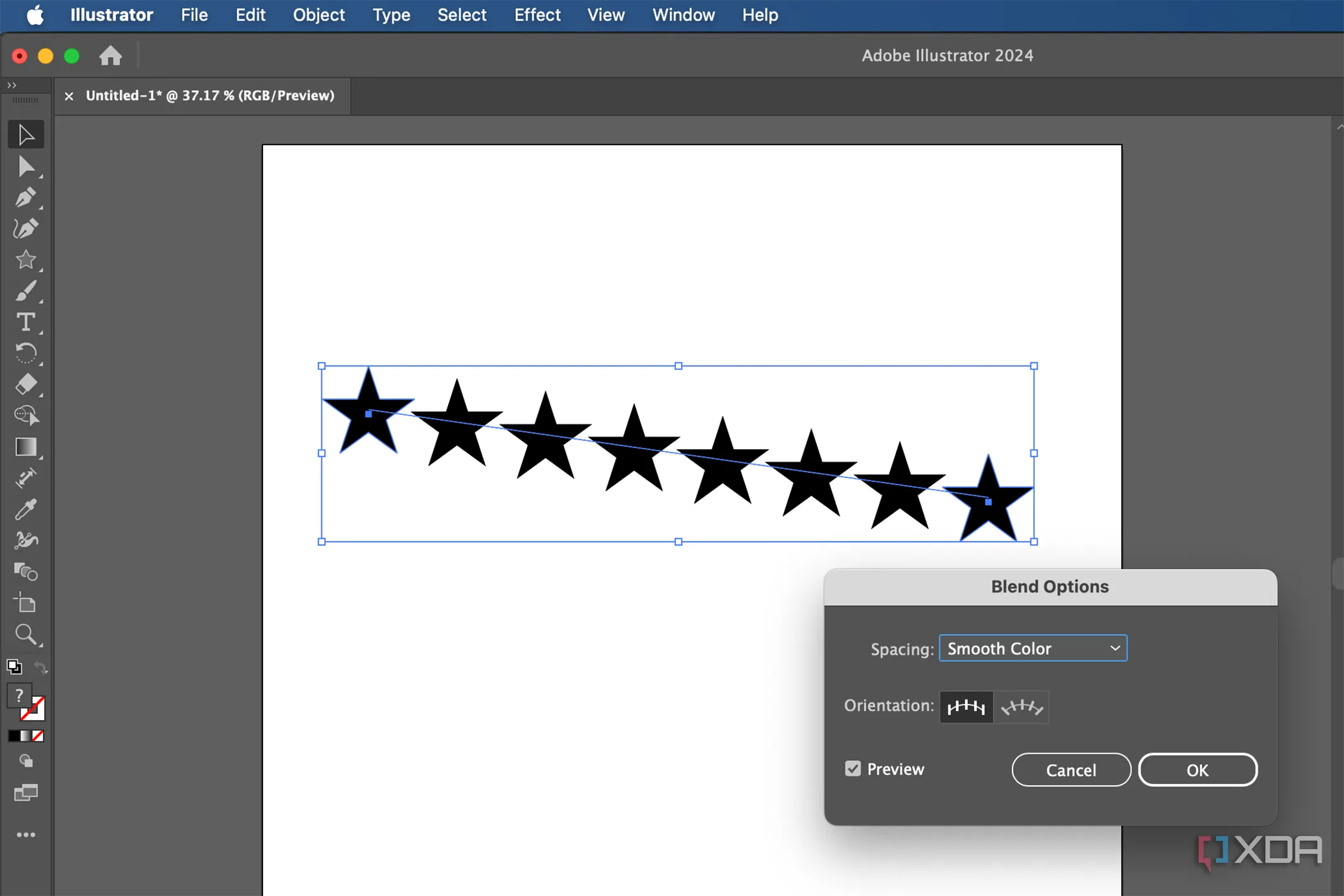 Công cụ Blend trong Adobe Illustrator tạo hiệu ứng chuyển màu và hình dạng mượt mà