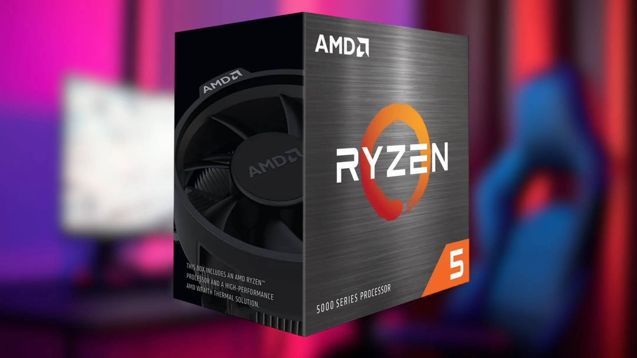 CPU AMD Ryzen 5 5500 được đặt trên một bề mặt phản chiếu, làm nổi bật thiết kế và thương hiệu, minh họa cho thông số kỹ thuật