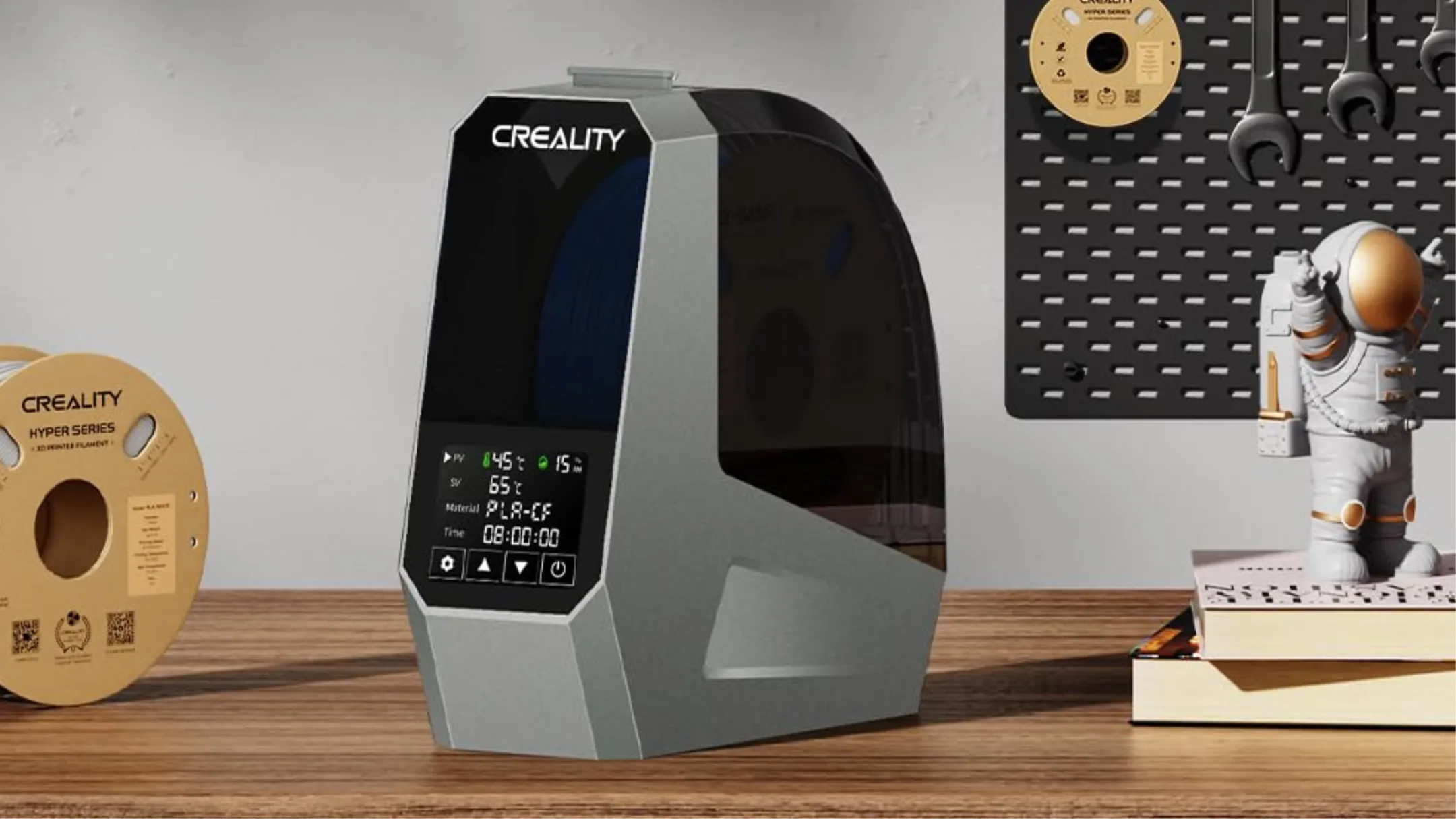 Creality Space Pi Filament Dryer với nắp trong suốt và cuộn nhựa in 3D bên trong