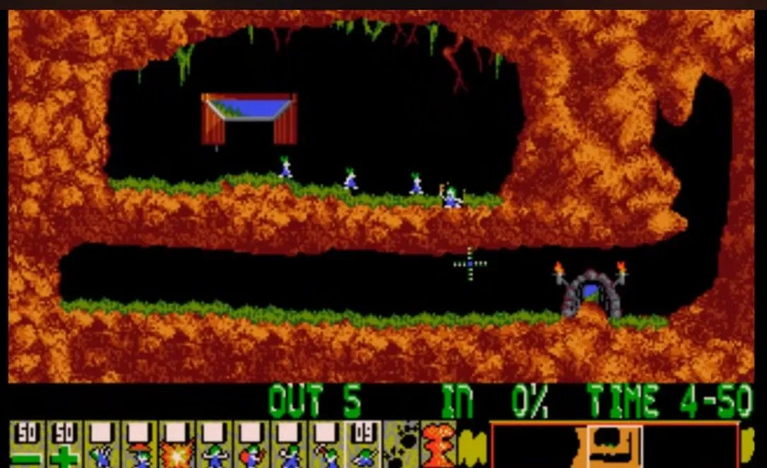 Dẫn dắt những chú Lemmings nhỏ bé tìm đường thoát hiểm trong tựa game giải đố Lemmings.