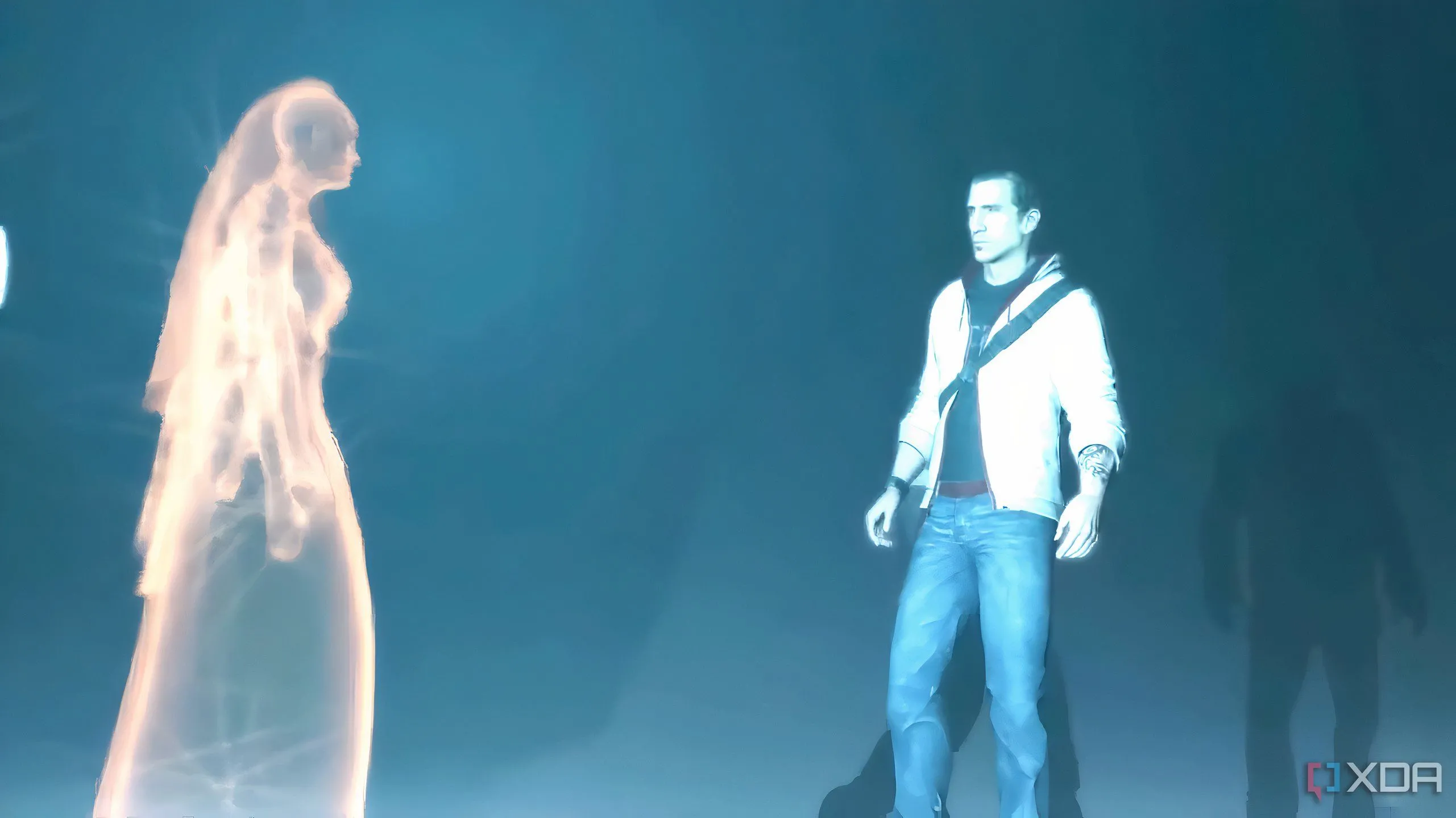 Desmond Miles tại một địa điểm Isu bí ẩn trong Assassin's Creed, thể hiện sự kết nối phức tạp của dòng game với văn minh cổ đại Isu.