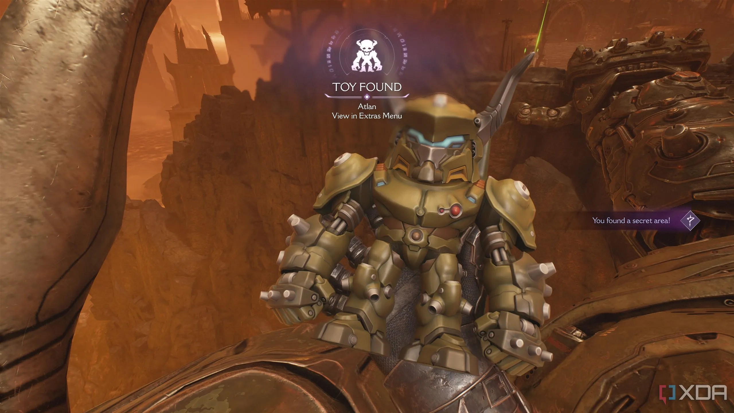 Đồ chơi Atlan Mech collectible, vật phẩm bí mật trong Doom The Dark Ages Chapter 11.